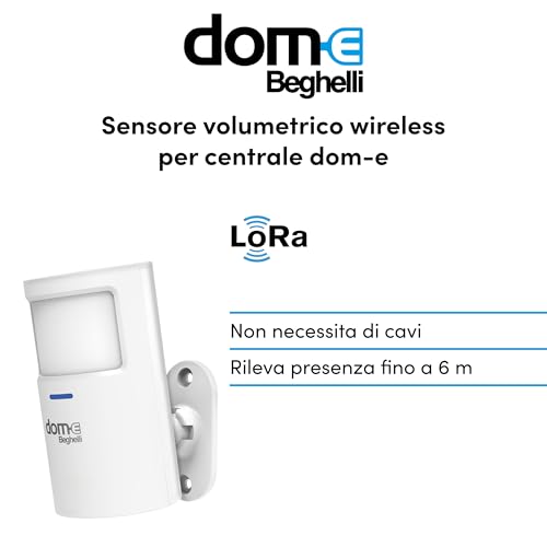 Detalle de Beghelli Sensore Volumetrico Wireless DOM‑E (Cod. 60105) – PIR, 110°/6 m, 2x AA