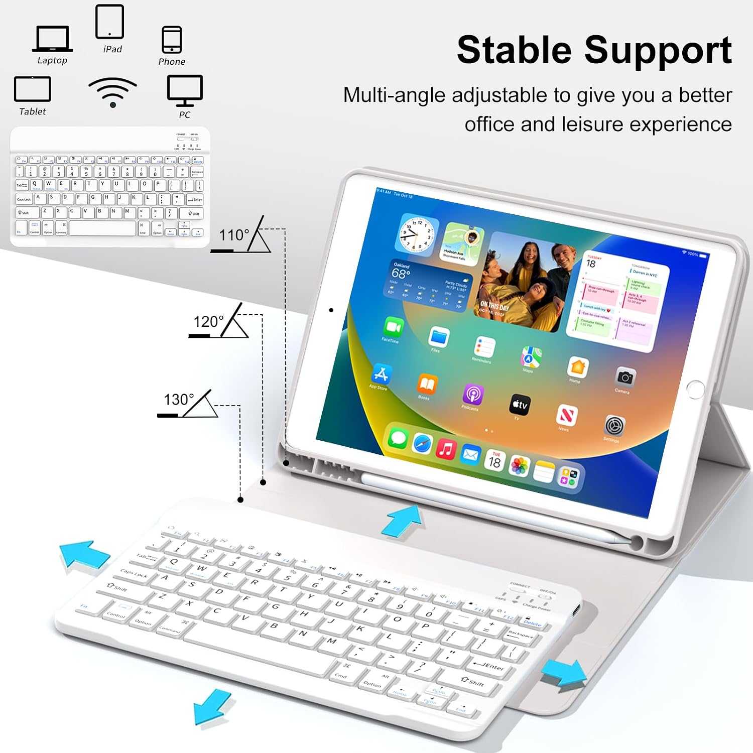 Thumbnail 4 de JKSML Tastaturhülle iPad 9/8/7 Gen 10,2 Zoll Grau
