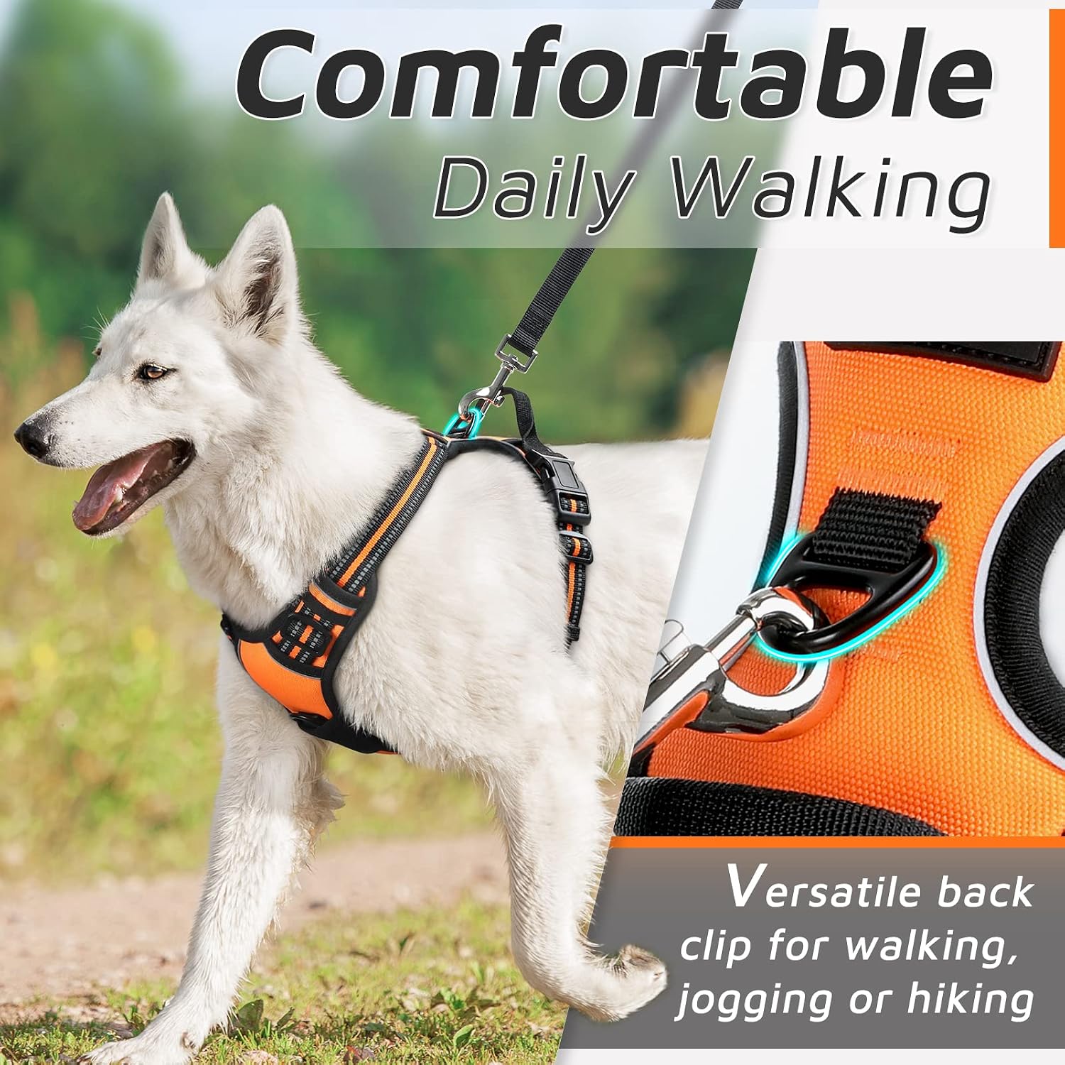 Detalle de Eagloo Small Dog Harness with Front-Clip No-Pull Design (Orange, Size S)