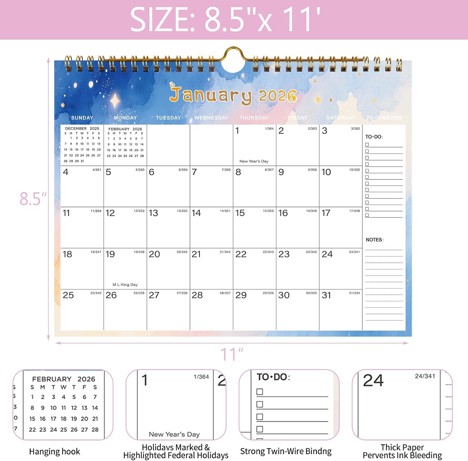Thumbnail 1 de 2026-2027 Wall Calendar 18-Month Large Ruled Blocks 📅