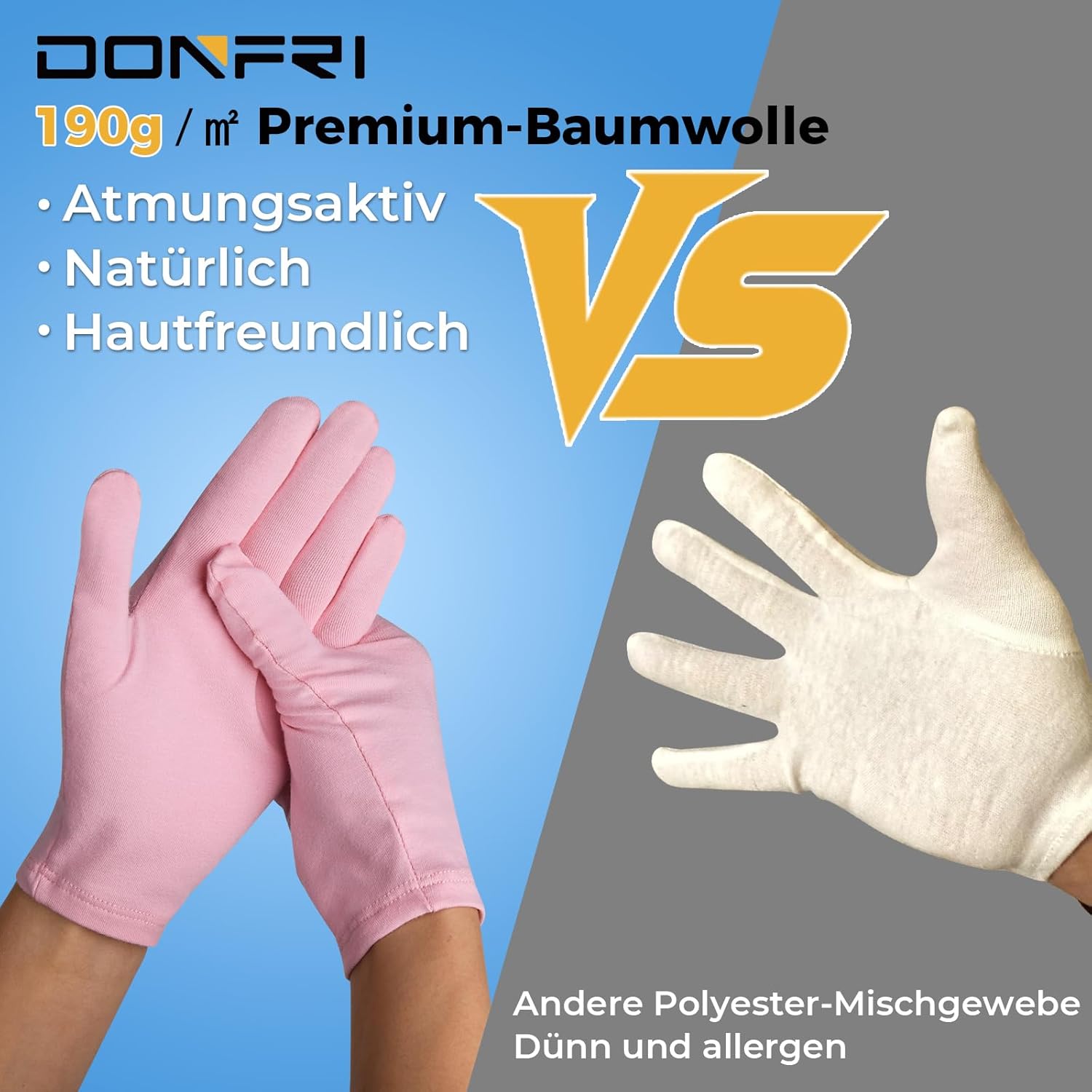 Thumbnail 1 de Donfri 5 Paar Baumwollhandschuhe für Neurodermitis (rosa) – Baumwolle gegen trockene, rissige Haut