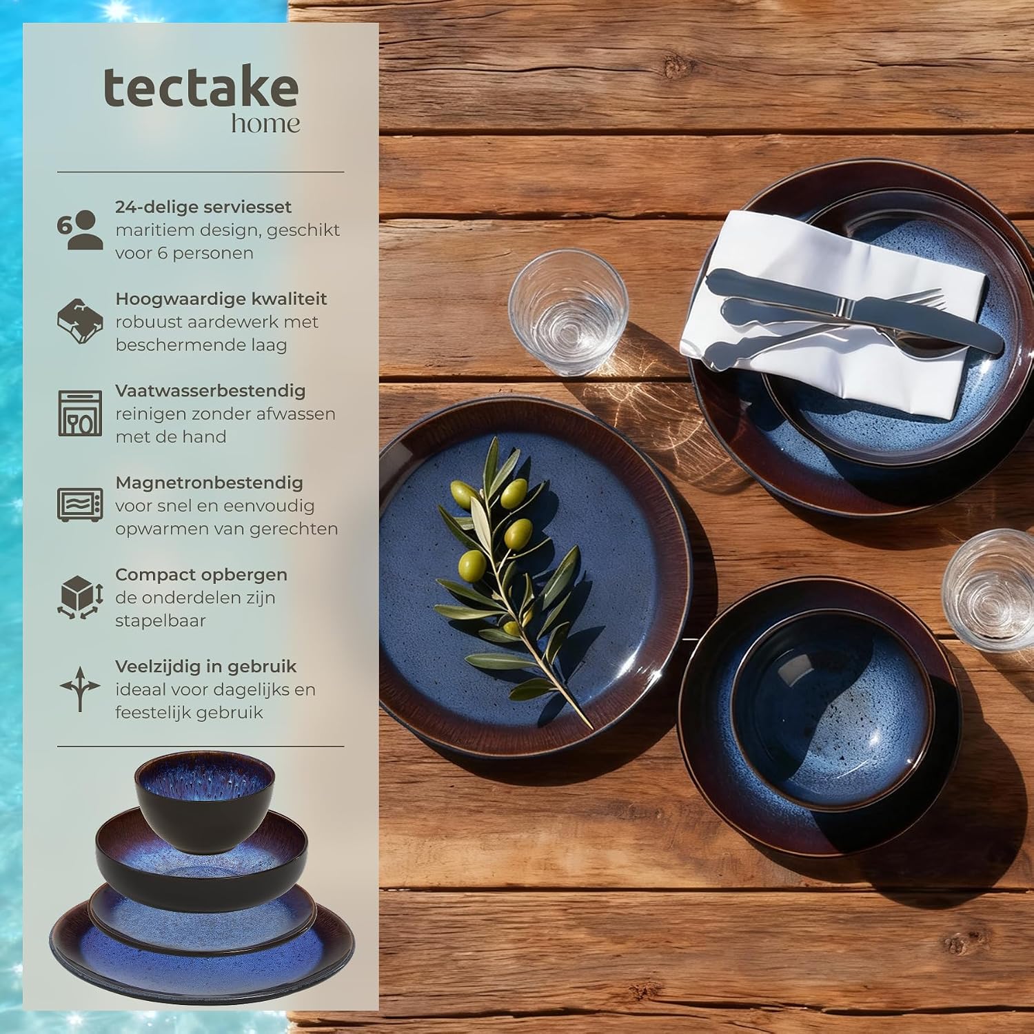 Detalle 2 de tectake Mare 406215 serviesset, 24-delig aardewerk voor 6 personen