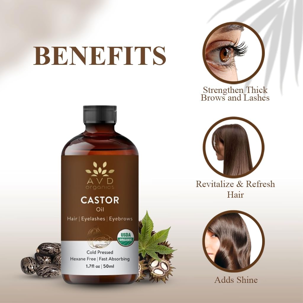 Detalle de AVD Organics Castor Oil 50ml with Eyebrow & Eyelash Brush