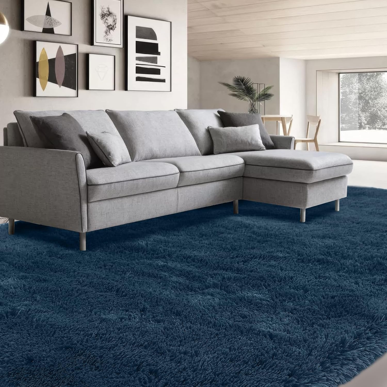 Thumbnail 2 de CAIYUECS 10x14 Large Shag Area Rug in Navy Blue (Soft Indoor Shaggy Carpet)