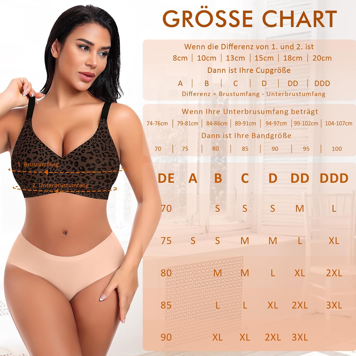 Detalle 2 de Ganado Damen BH Ohne Bügel – Nahtloser Bralette mit V-Ausschnitt und W-Form Stützen