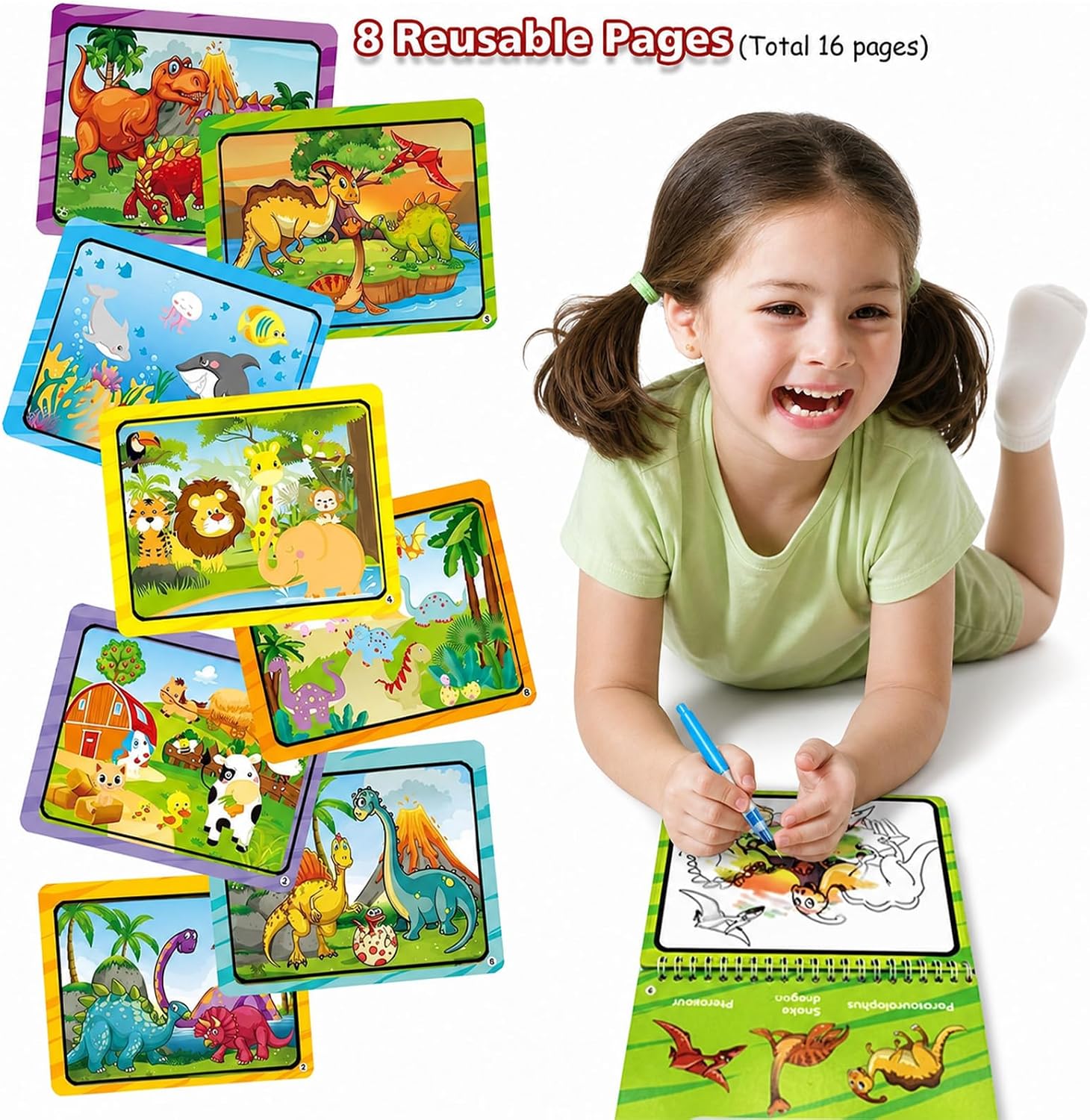 Thumbnail 1 de hapray 2-Pack Magic Water Colouring Books for Toddlers (Dinosaur & Animal) — reusable mess-free doodle pads