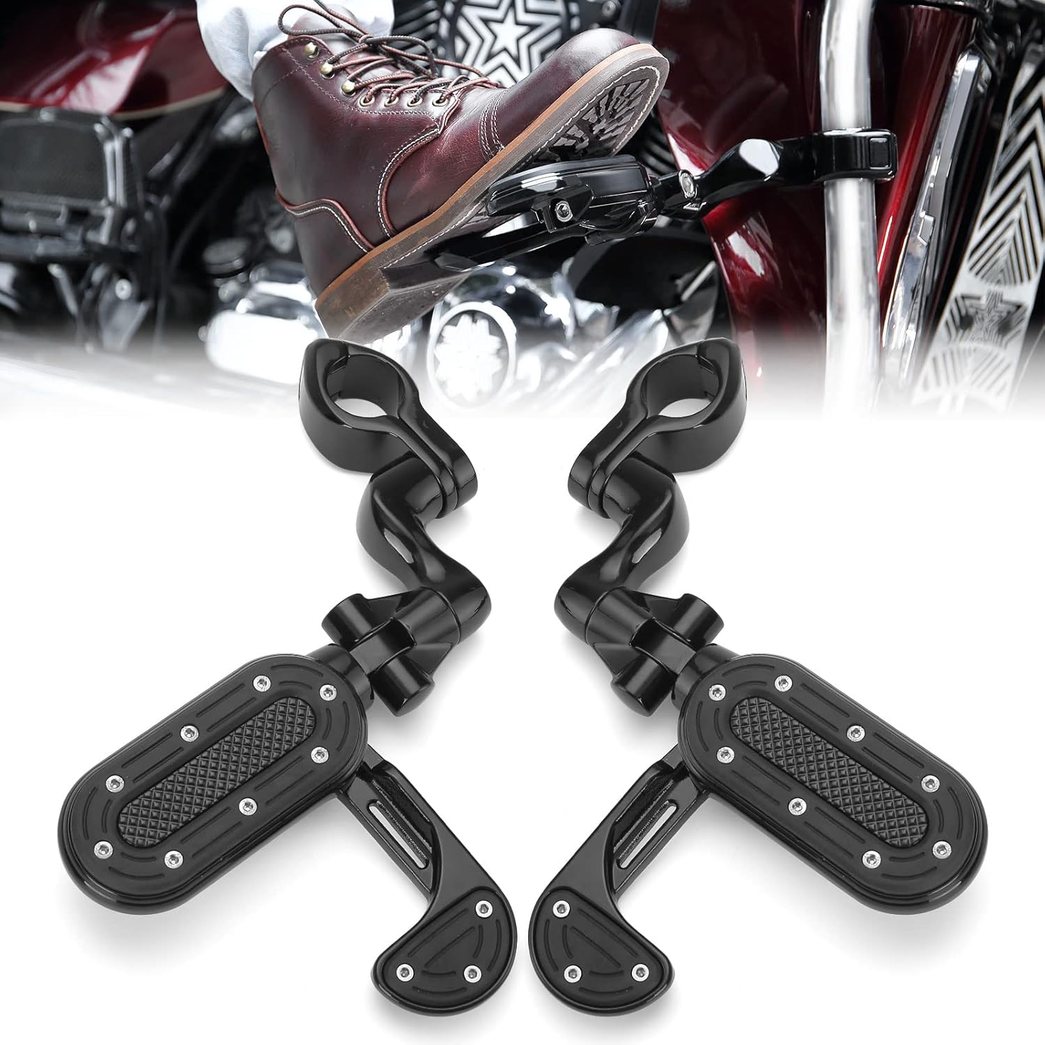 Thumbnail 6 de KEMIMOTO Motorcycle Highway Pegs with Flip-Out Heel Rests for 1-1/4" Engine Guard Highway Bar
