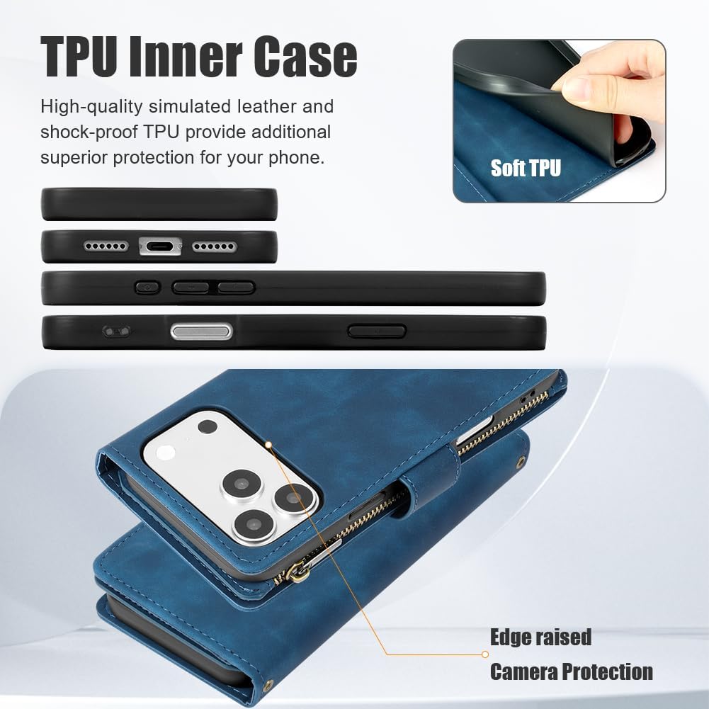 Thumbnail 1 de Vicloon Wallet Case for iPhone 17 Pro Max, Blue PU Leather Flip Case