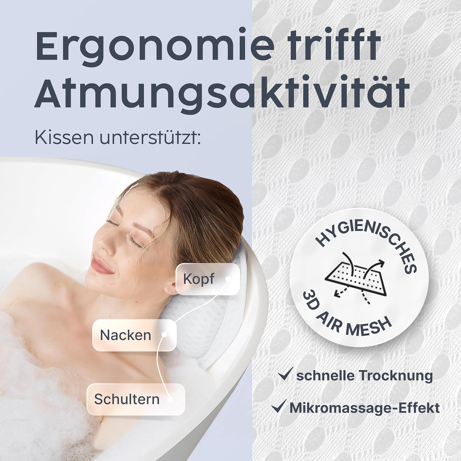 Thumbnail 2 de Vesta+ Badewannenkissen Weiß L mit Saugnäpfen – Nackenstütze & Badekissen für Badewanne