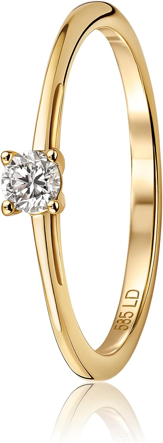 Detalle de MIORE Anelli Donna: Anello di Fidanzamento 4 Griffe in Oro 14K con Diamante Solitario da 0,10 ct