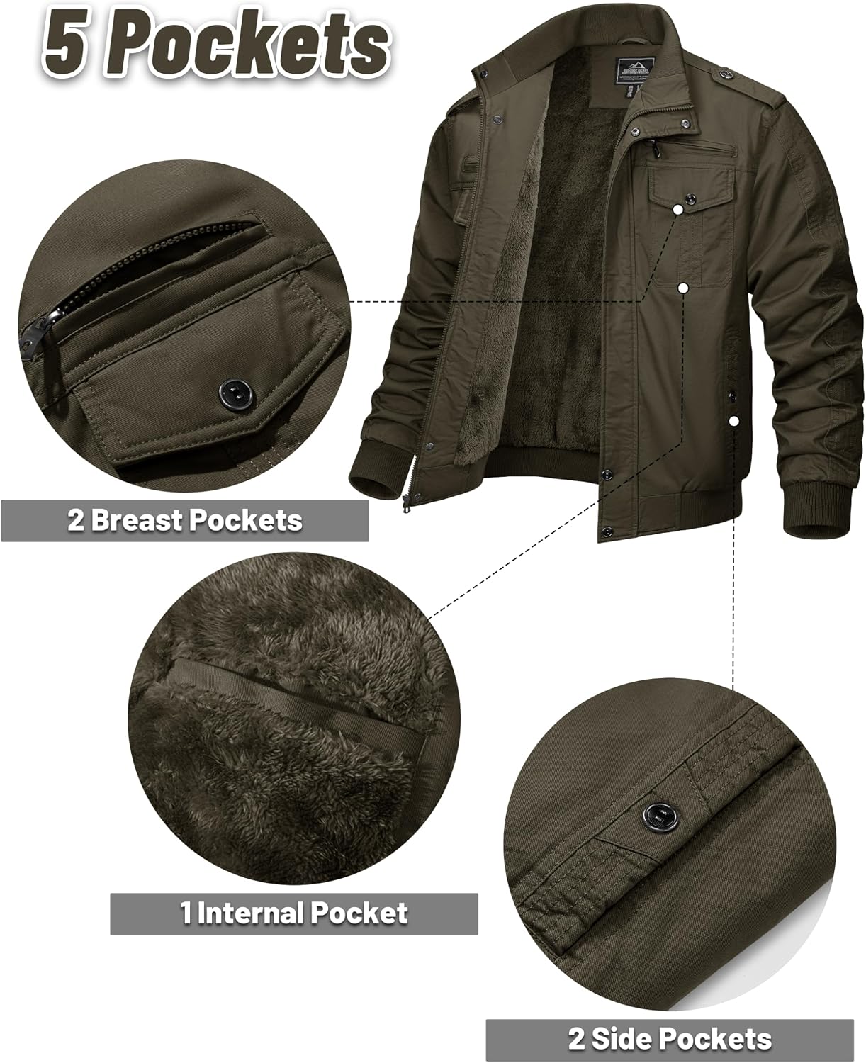 Detalle 2 de MAGCOMSEN Winterjacke Herren Warm Fleecejacke