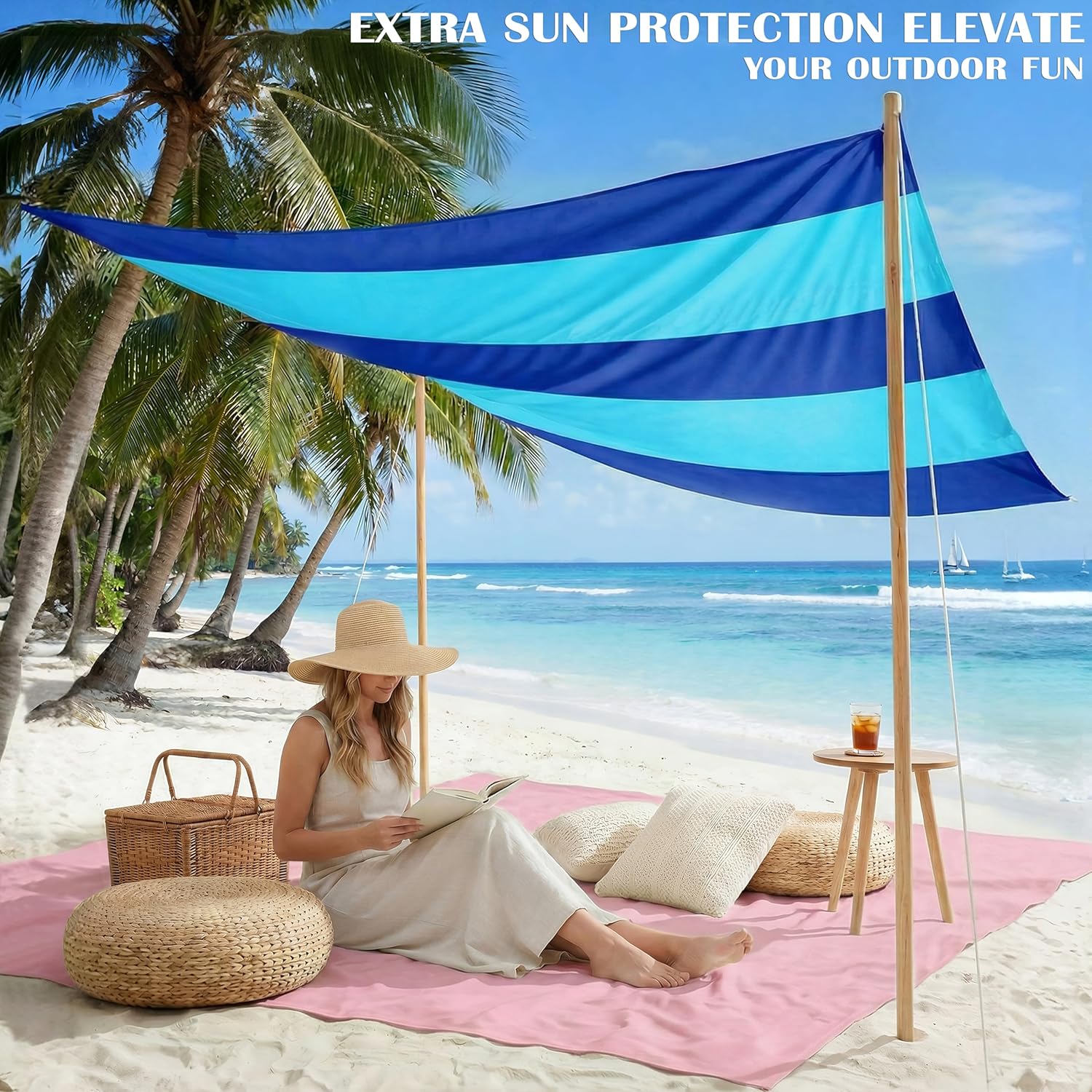 Detalle 2 de Famstar Beach Blanket Oversized Extra Large 78"×81" (10'×9'), Waterproof & Sandproof