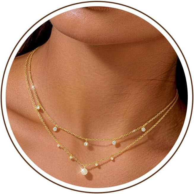 Thumbnail 6 de Chihayafuji 925 Silver Pendant Necklace for Women – Layered Dainty Cubic Zirconia, Gold Plated & Waterproof