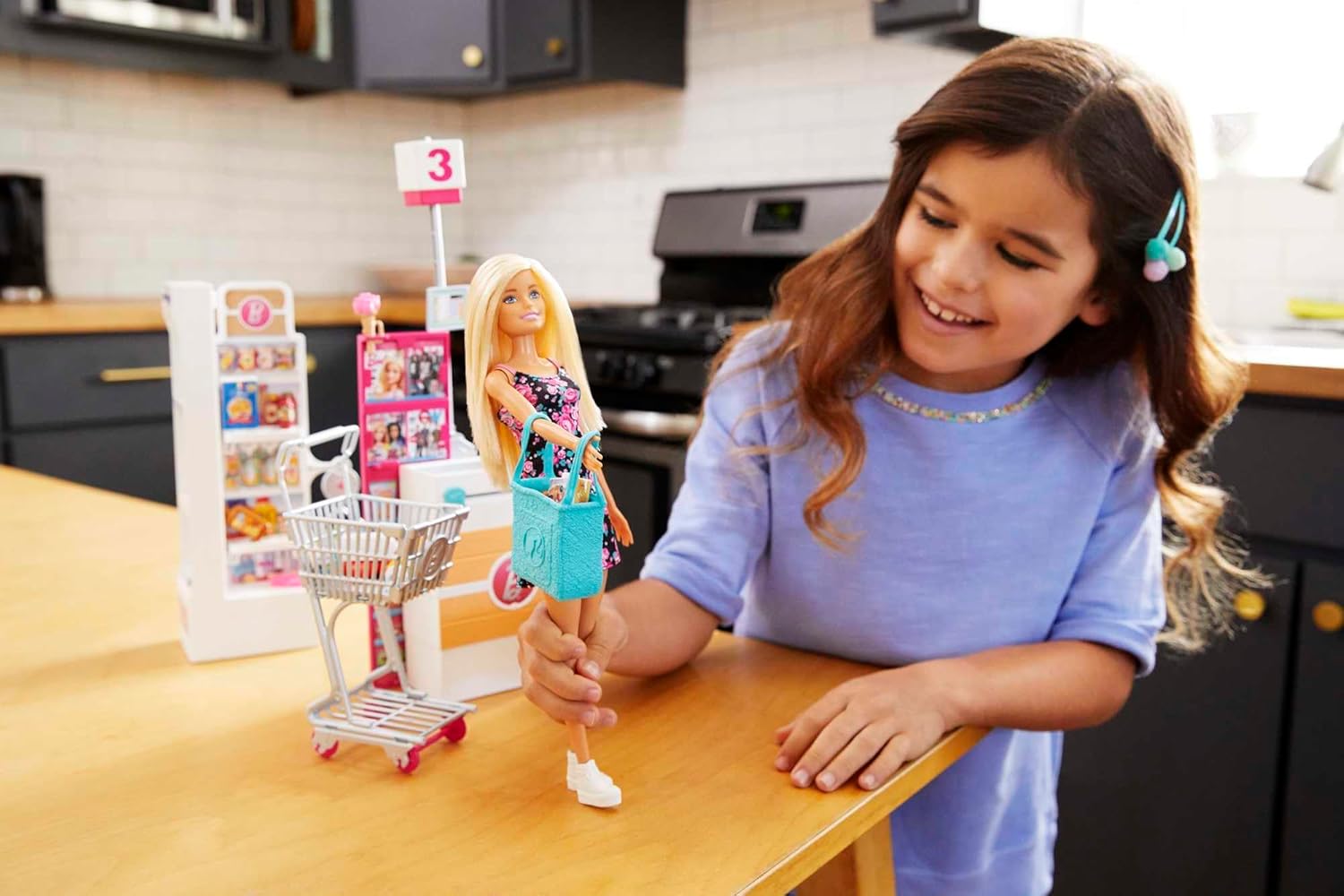 Thumbnail 1 de Barbie Il Supermercato (FRP01), playset con bambola bionda e carrello con nastro trasportatore funzionante