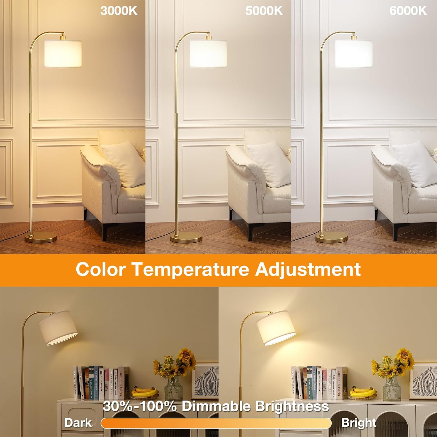 Thumbnail 3 de Ambimall Arc Floor Lamp, Deep Beige Shade