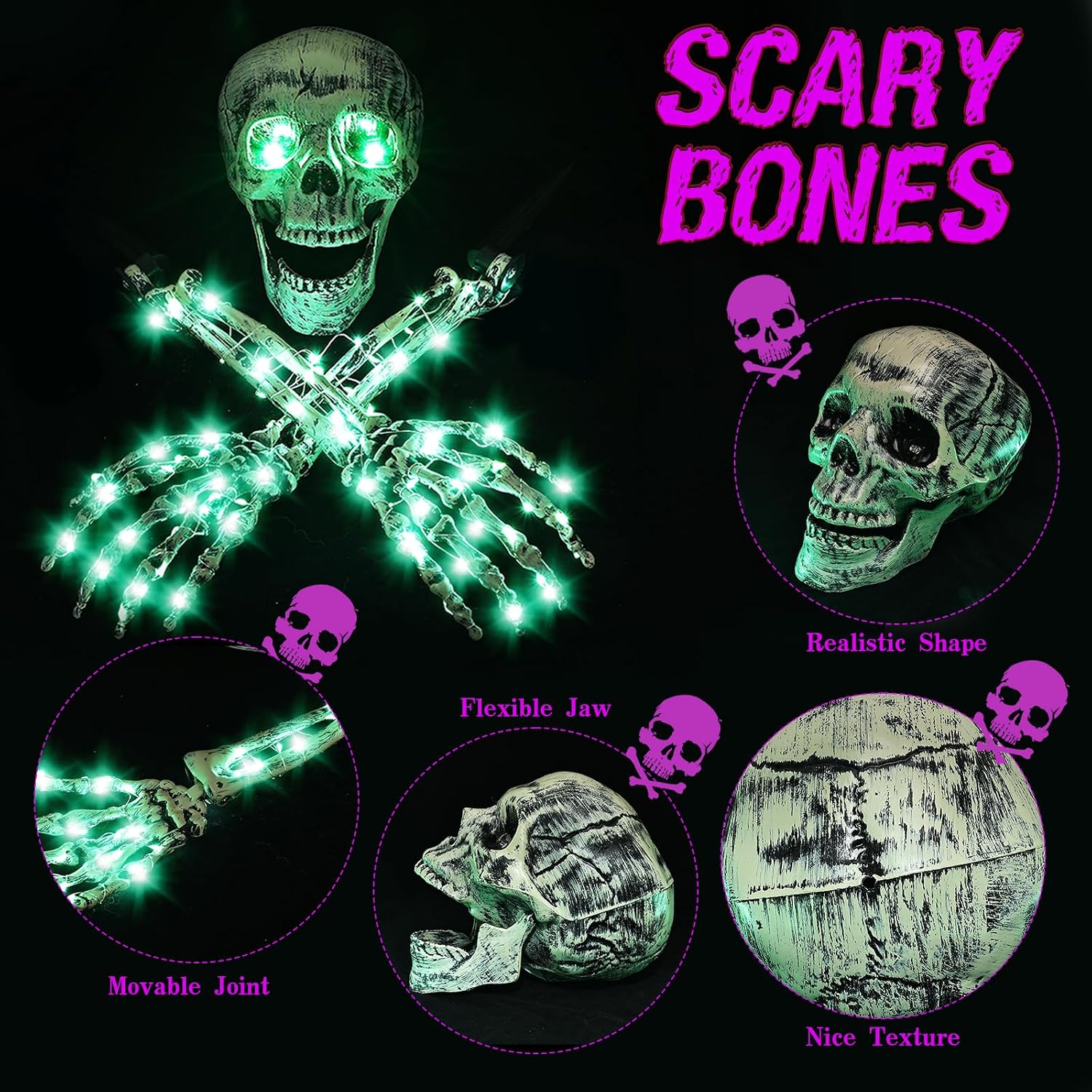 Detalle 2 de Jkwiwe KLT-ZSQ Halloween Skeleton Stakes with 100 Green Lights