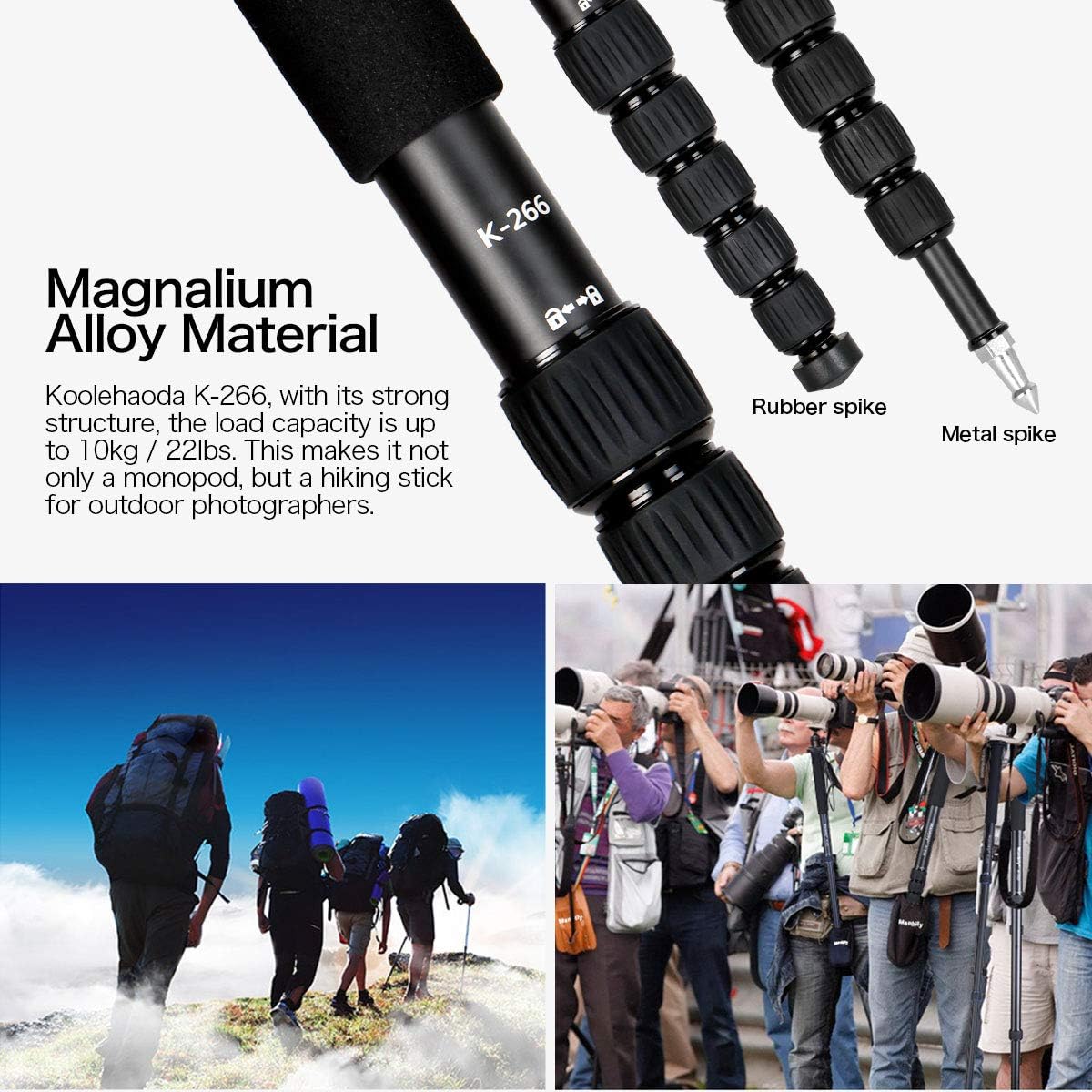 Thumbnail 3 de Koolehaoda K-266 6-Section Compact Monopod (Black) — aluminium unipod stick for portable photography