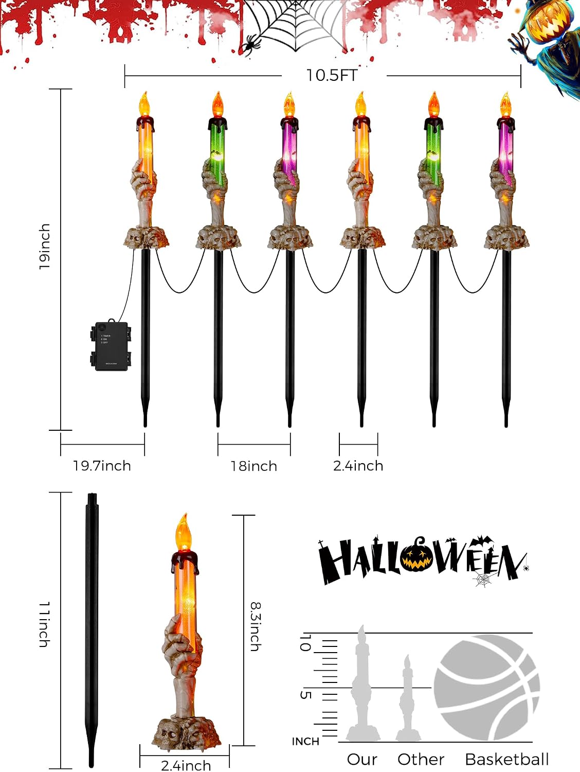 Detalle de Brightown Halloween Skeleton Hand Candle Lights, 6-Pack with Timer