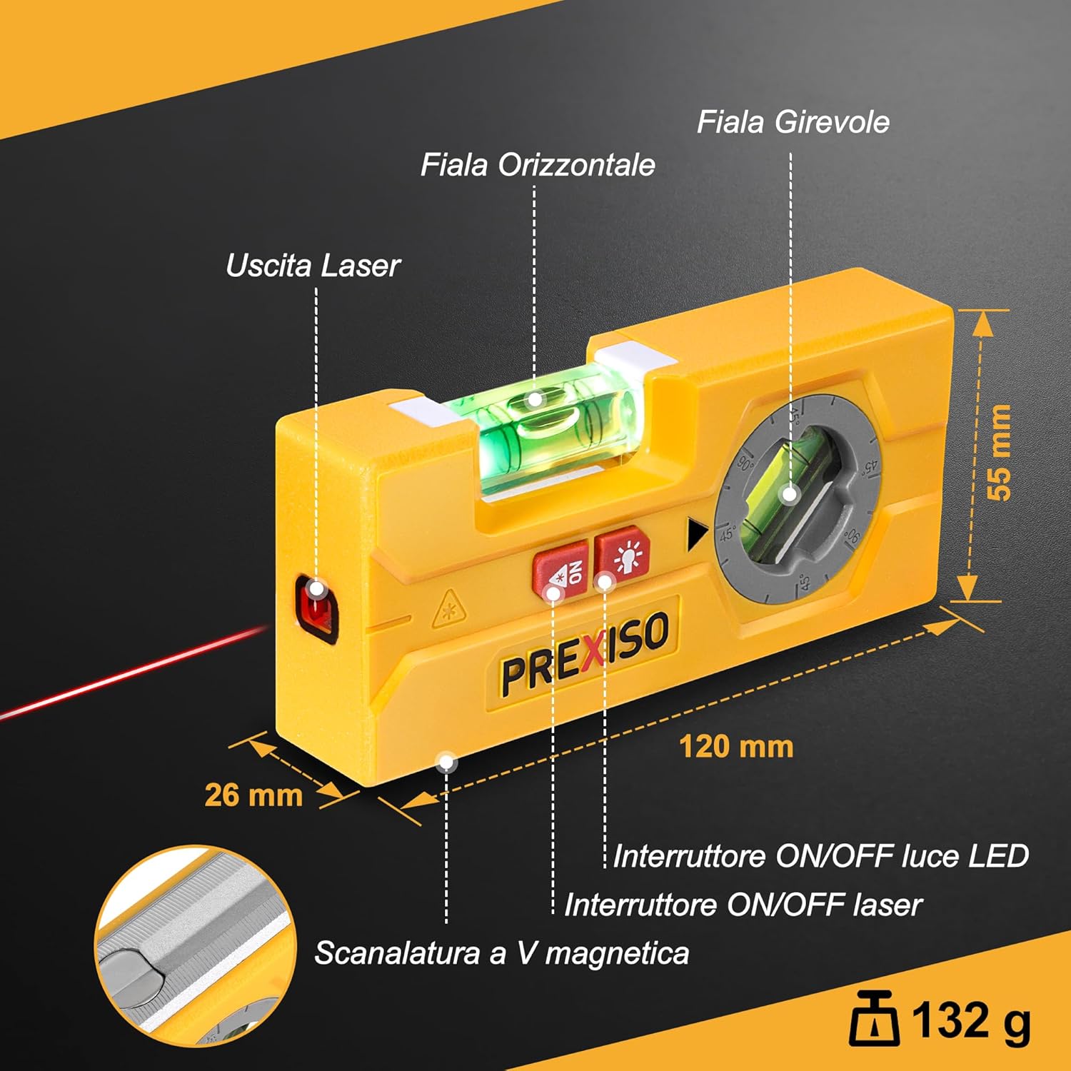 Thumbnail 6 de PREXISO Livella Laser 2 in 1: Torpedo mini con LED e linea laser da 10 m per appendere quadri e decorazioni