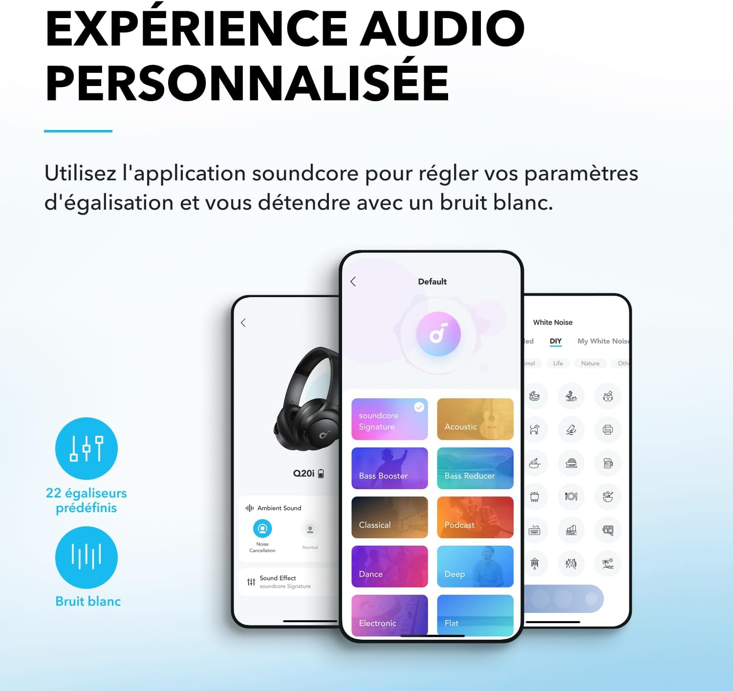 Detalle de Soundcore par Anker Q20i : Casque Bluetooth sans fil avec ANC hybride et personnalisation audio
