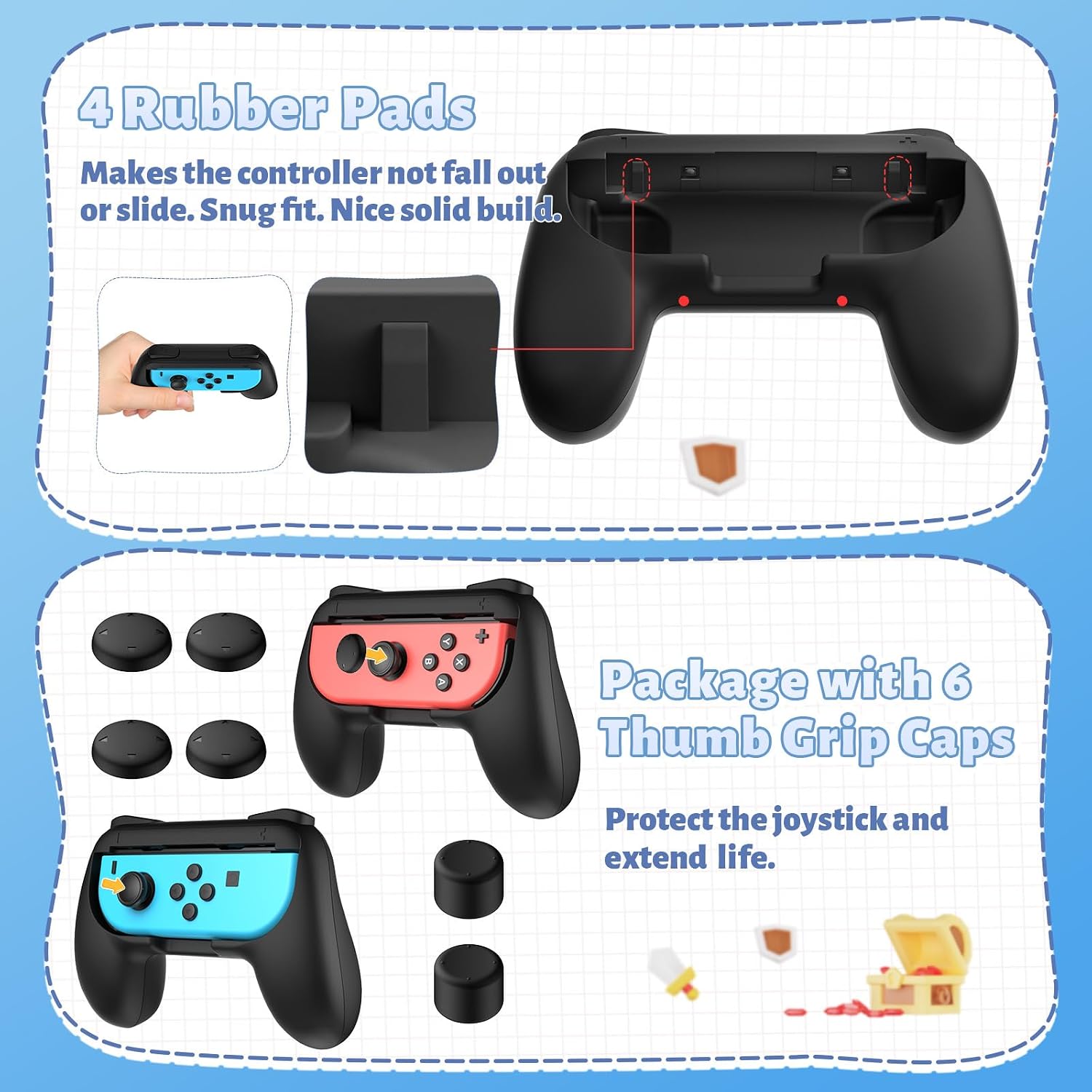 Detalle de FASTSNAIL rutschfeste Griffe als Controller-Halterung für Joy-Con (für Switch / Switch OLED) – 2x schwarz, nicht für Switch 2