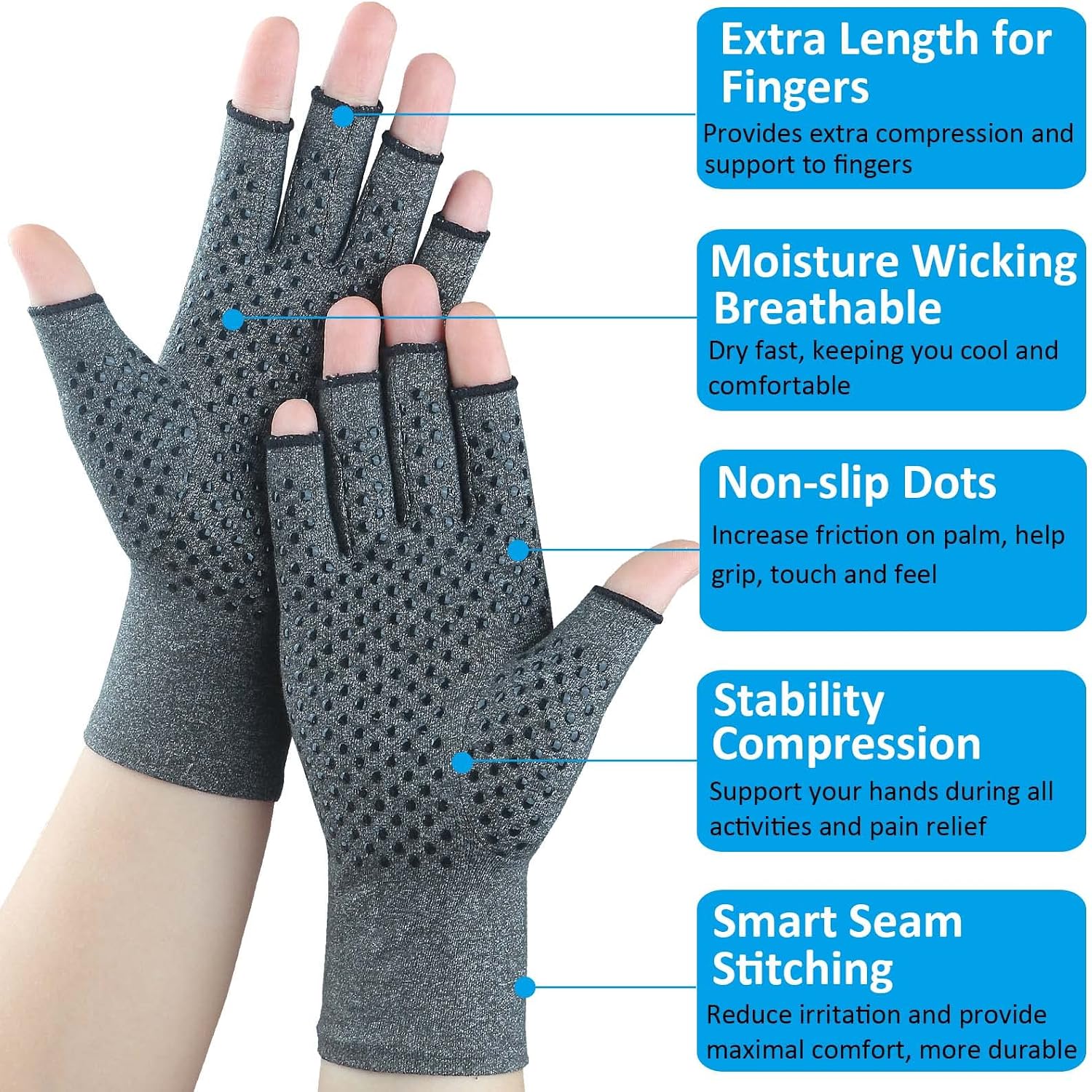 Thumbnail 1 de Tianhengyi Arthritis Gloves, Fingerless Compression Gloves, Small, 2 Pairs