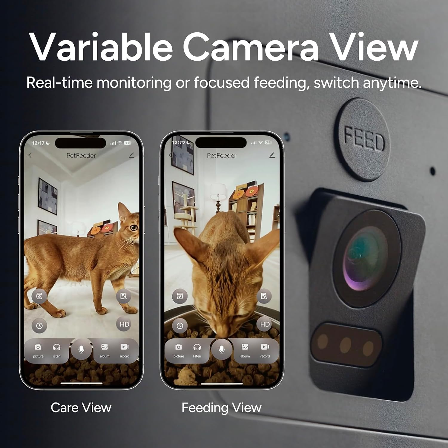 Detalle de Automatic Cat Feeder with Camera: 6L Auto Feeder with 2-Way Audio, Night Vision and App Control (White)