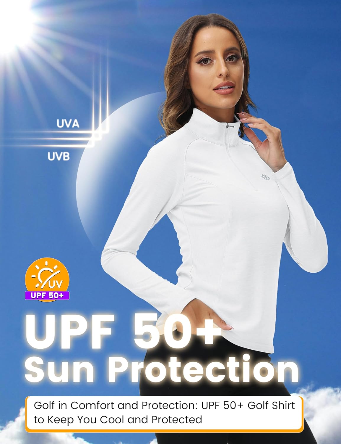 Detalle de AjezMax Femme T-shirt manches longues de sport avec zip 1/4 — polyester respirant pour course, yoga et entraînement