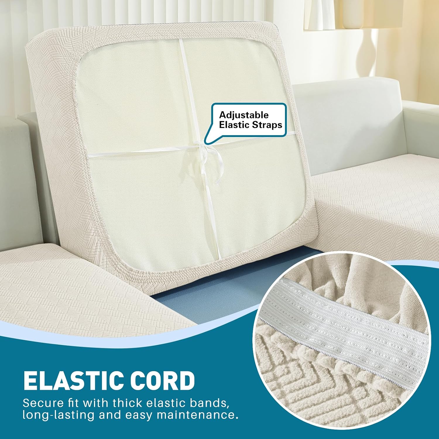 Thumbnail 5 de YSTELLAA Housse Coussin Canapé Extensible – protection et maintien anti-dérapant pour tout canapé (2 places) en blanc crème
