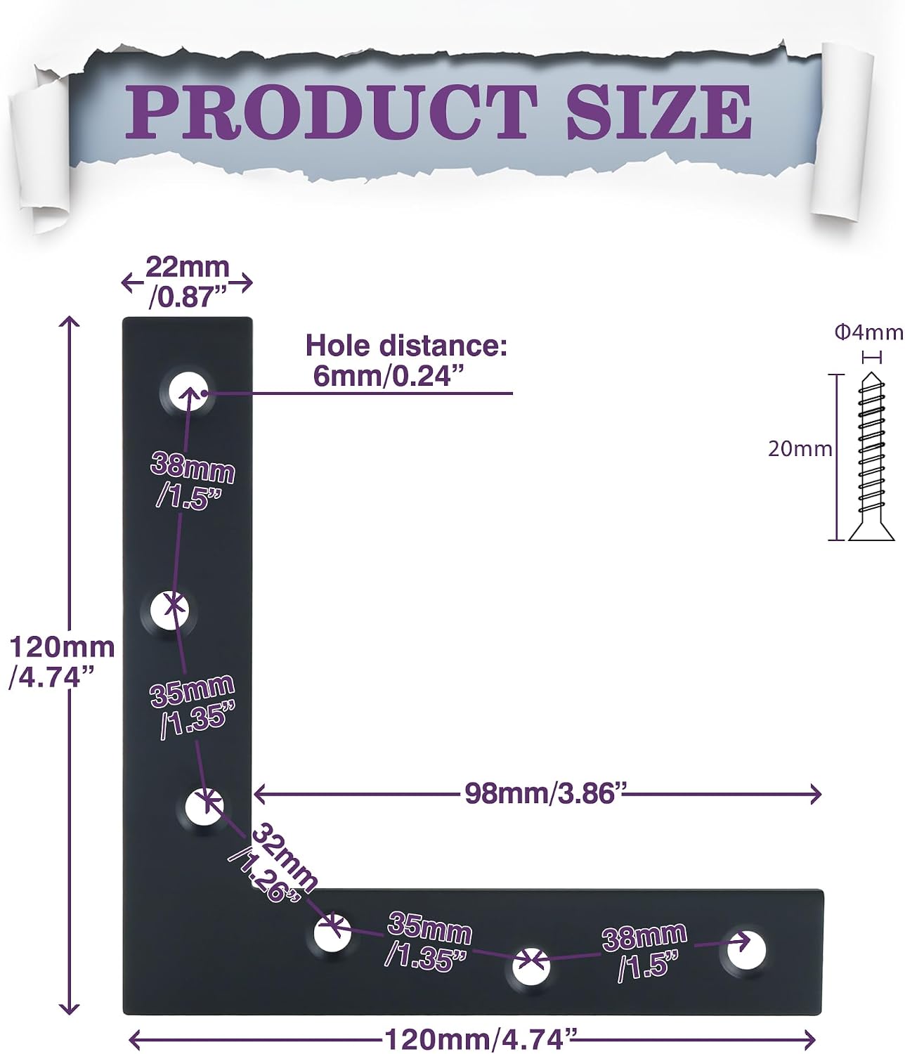 Thumbnail 5 de Alise J7120LB-8P Black Stainless Steel L Brackets, 8-Piece Set