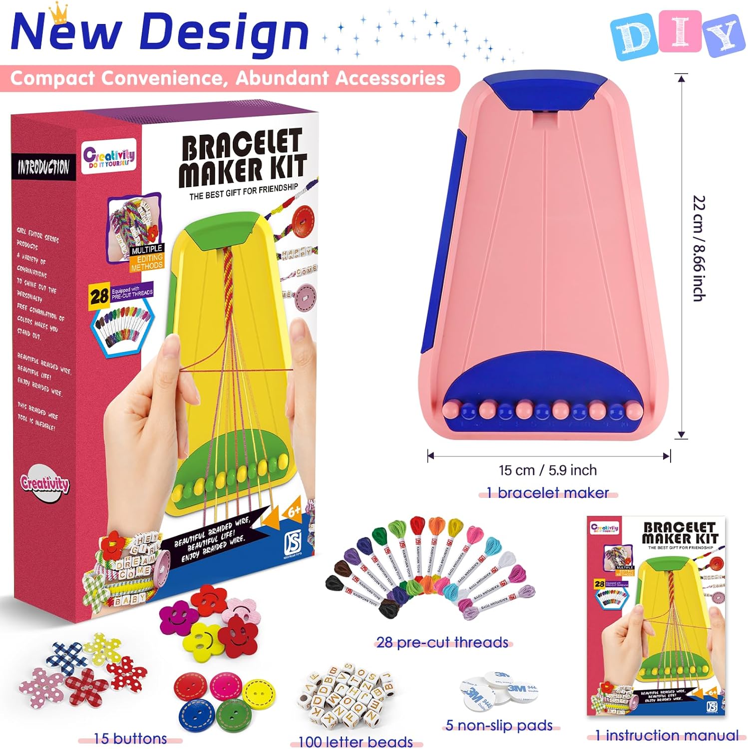 Thumbnail 5 de Friendship Bracelet Making Kit for Girls Aged 8–12: 28 Threads, Alphabet Beads & Storage Board