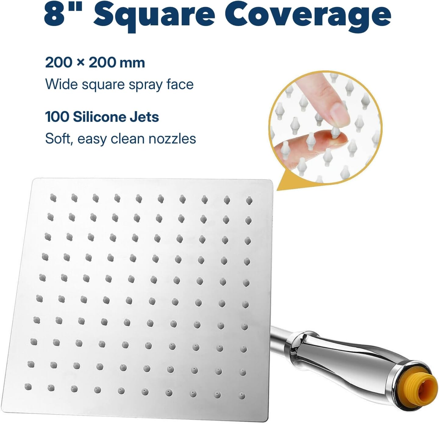 Detalle 2 de SIEYESCITY Large Square Rainfall Shower Head with Handheld Arm (8 inch) – Universal G1/2 rain shower