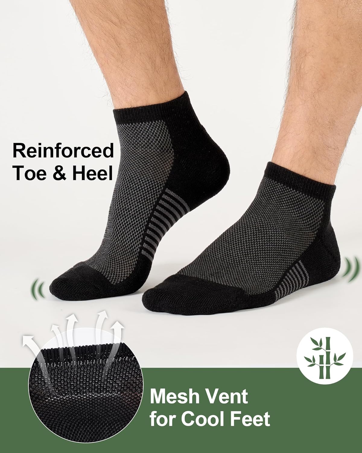 Thumbnail 2 de Ankle Socks for Men (Bamboo Blend) Cushioned Moisture-Wicking Low Cut, 8 Pairs
