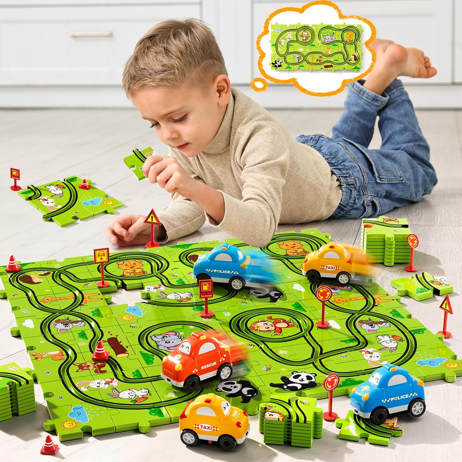 Thumbnail 3 de Beby Buty 64PCS Puzzle Race Track Set for Kids