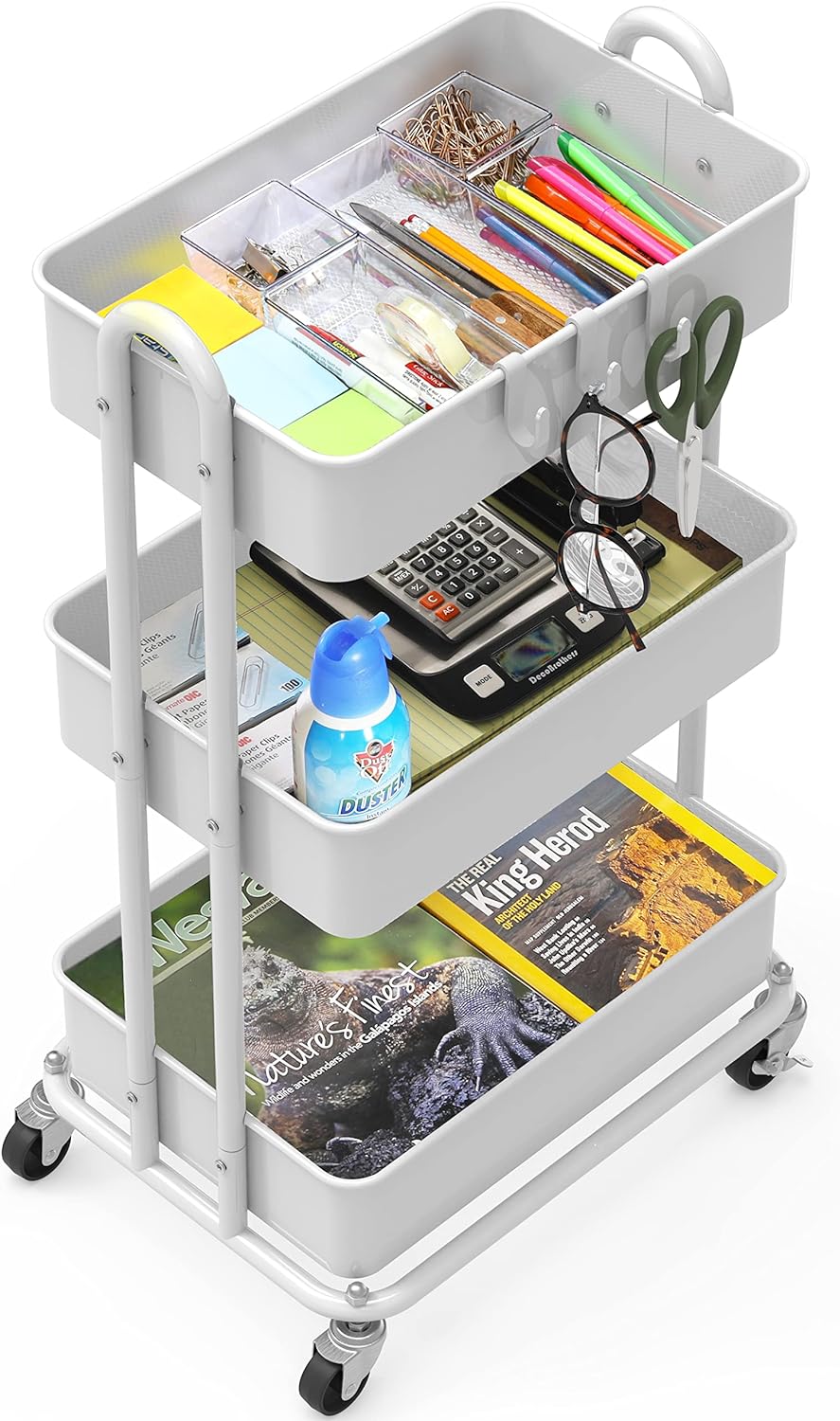 Thumbnail 2 de Simple Houseware CB-10C-2 3-Tier Metal Utility Cart, White, Locking Casters