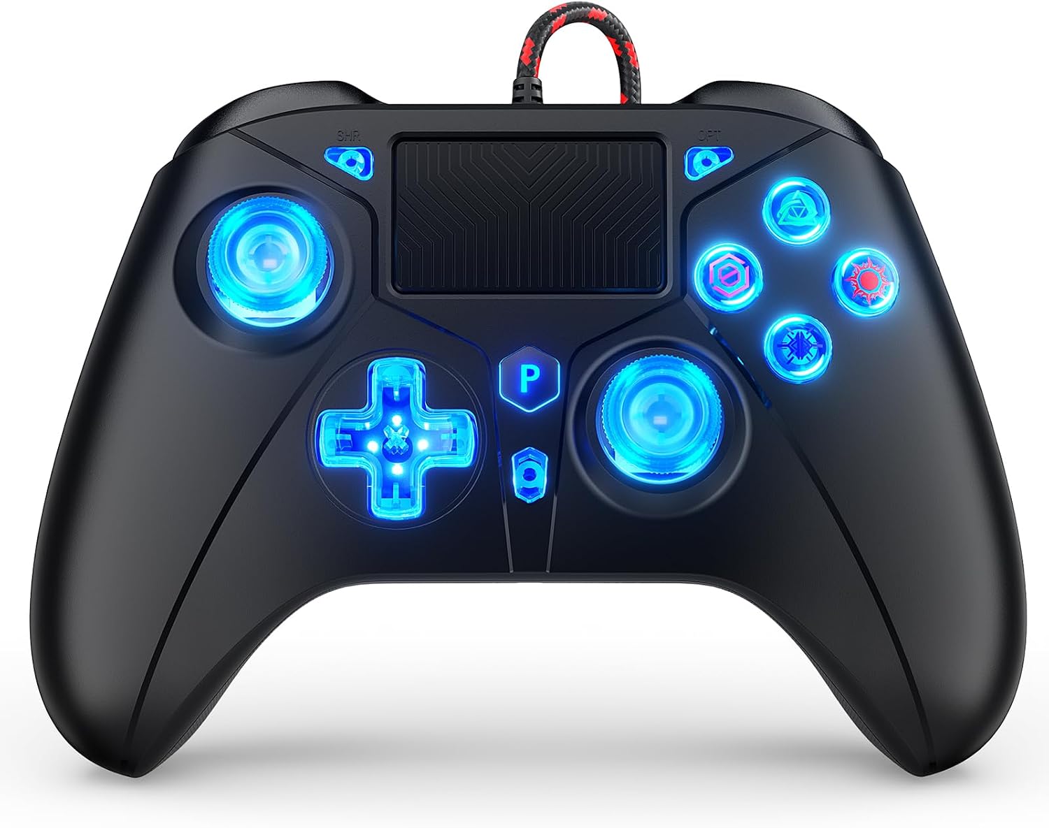 Detalle de Dinosoo RGB Wired Controller for PS5/PC/PS-4 (Black) with 3.5mm Audio Jack
