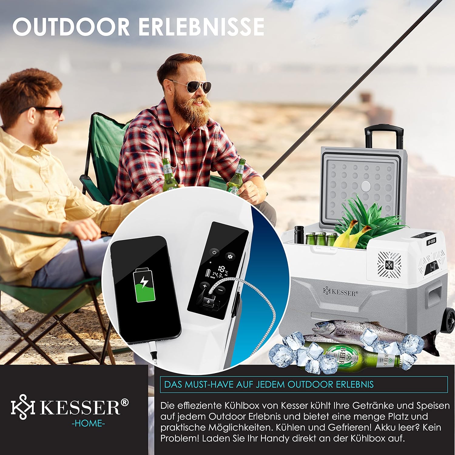 Thumbnail 2 de KESSER Kompressor Kühlbox 30L – APP-Steuerung, Gefrierfunktion bis -20°C, 12/24V/230V, Räder