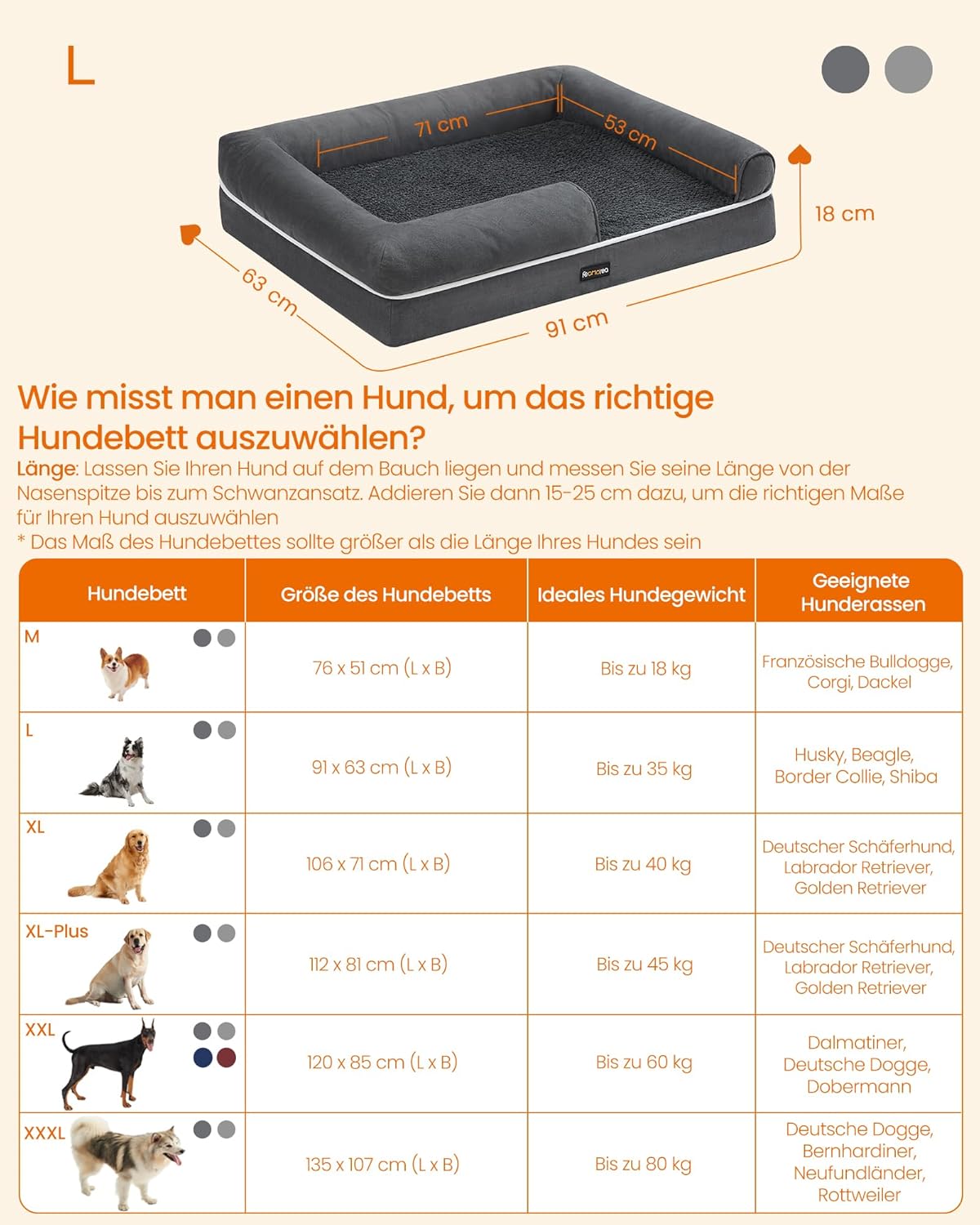 Thumbnail 4 de Feandrea Orthopädisches Hundebett 91 x 63 x 18 cm