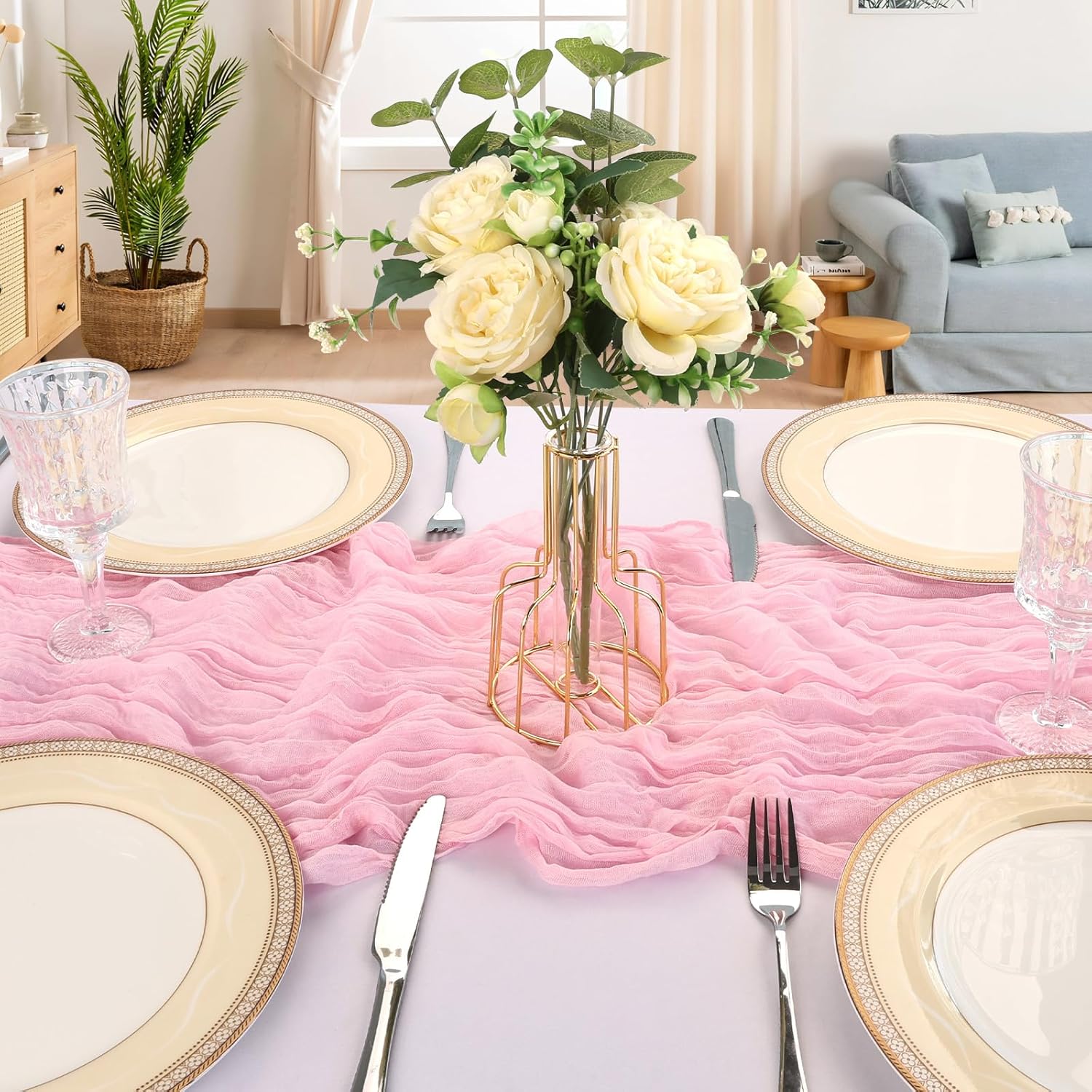 Detalle de 6-Pack 10FT Pink Cheesecloth Table Runner (23 x 120 inches) for Spring Events, Weddings, and Parties