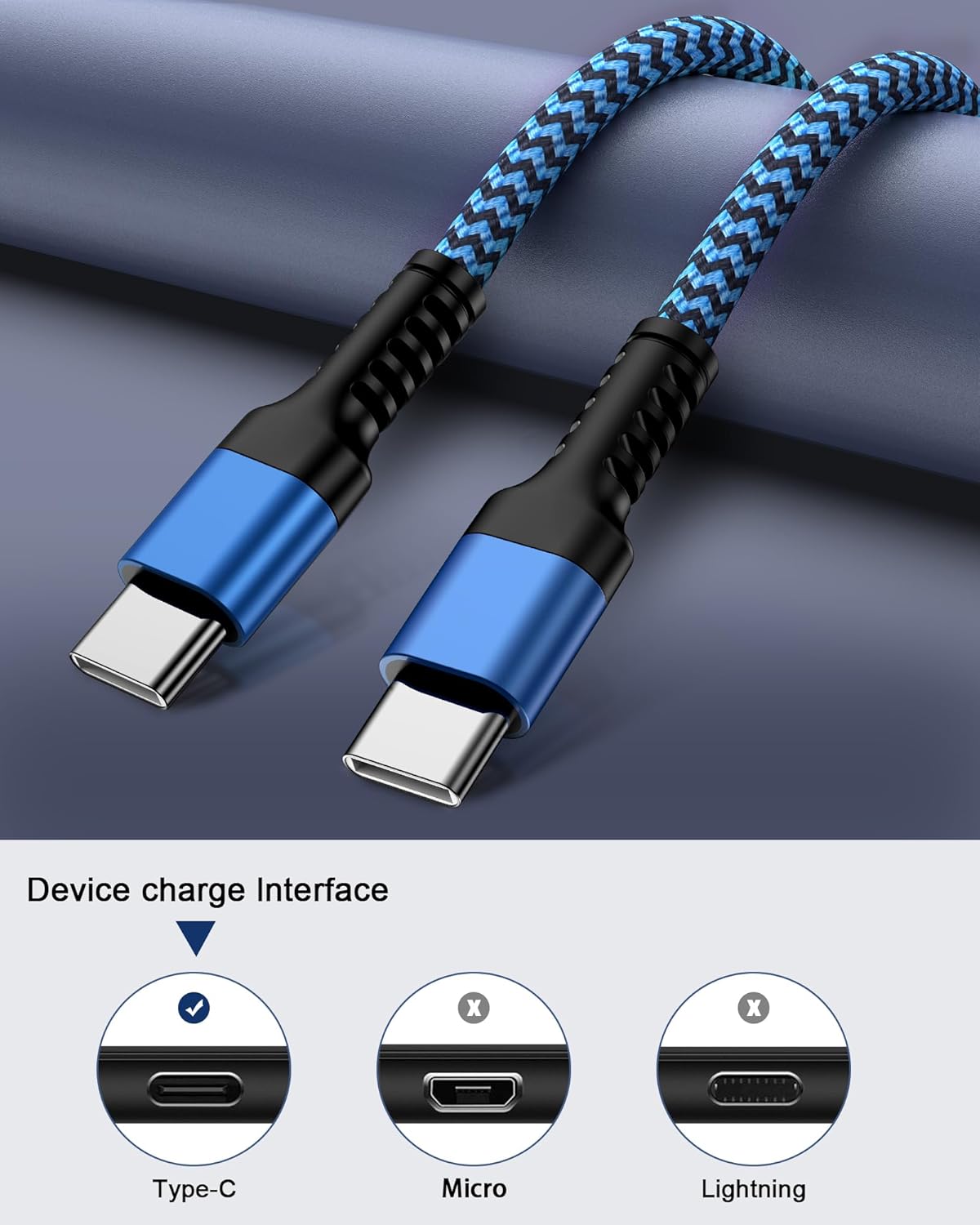 Thumbnail 4 de Apple iPhone 16/17 USB-C Charging Cord (2-Pack, 6ft) — Nylon Braided USB-C to USB-C Fast Charging Cable