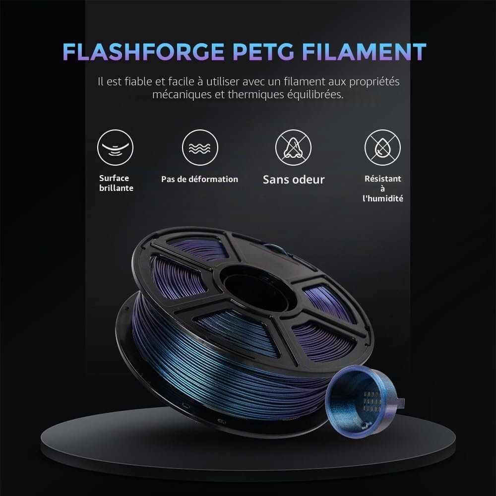 Detalle de FLASHFORGE PETG 1,75 mm — Filament caméléon 1 kg (Burnt Titanium) pour imprimante 3D