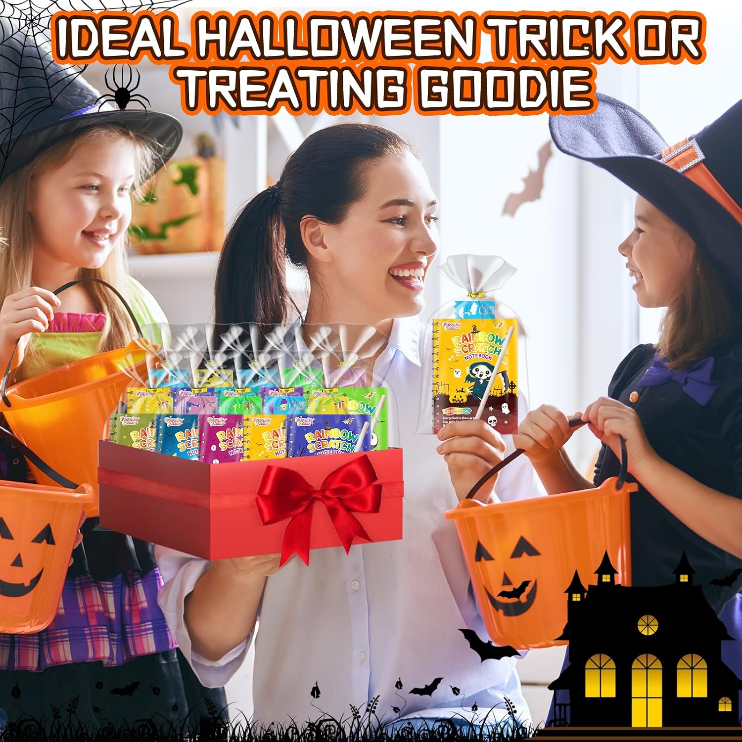 Detalle de FEREDO KIDS 24-Pack Rainbow Scratch Art Notebooks with Halloween Designs