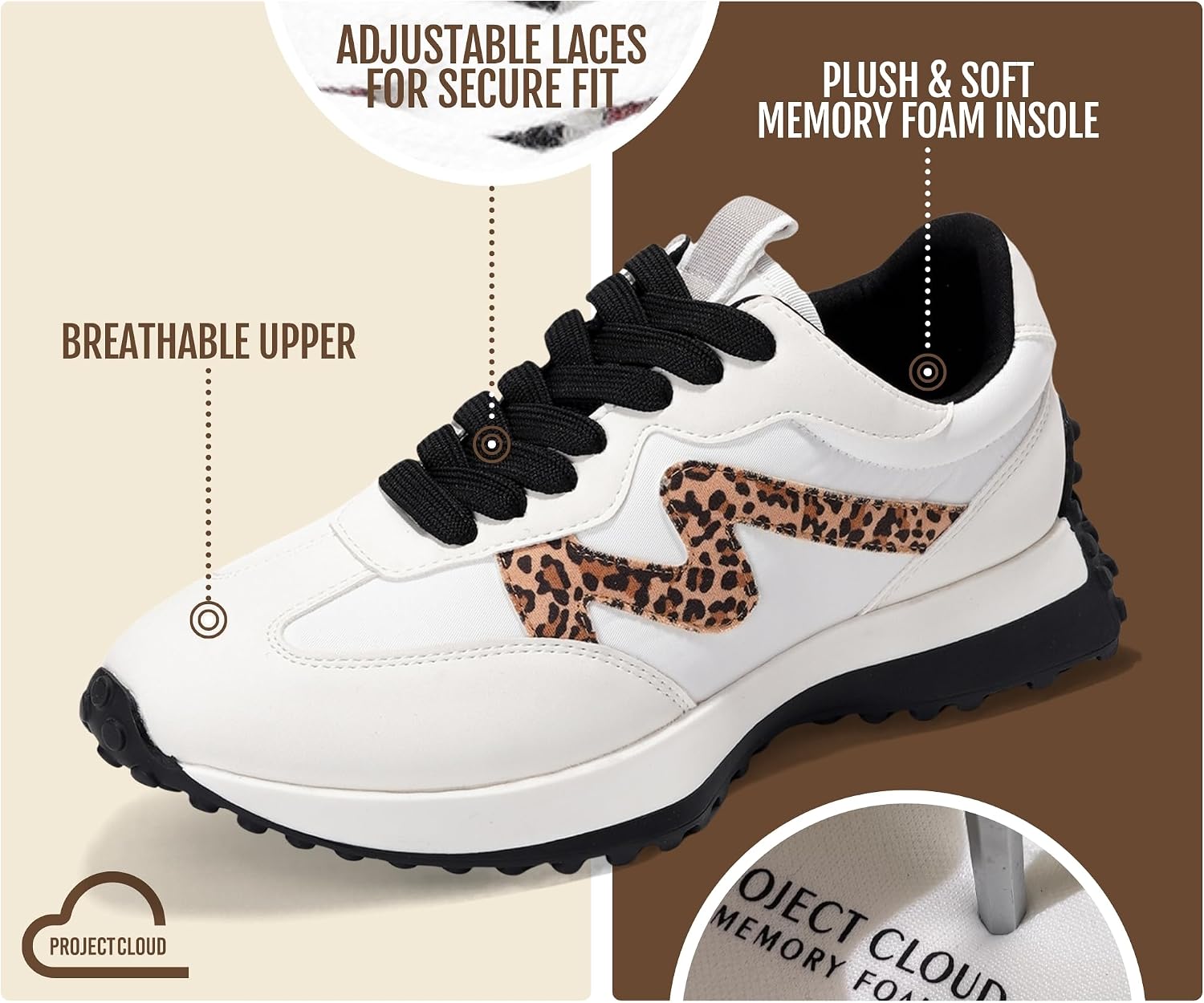 Detalle de Project Cloud Lecco Women’s Lace-Up Sneakers with Canvas and Memory Foam