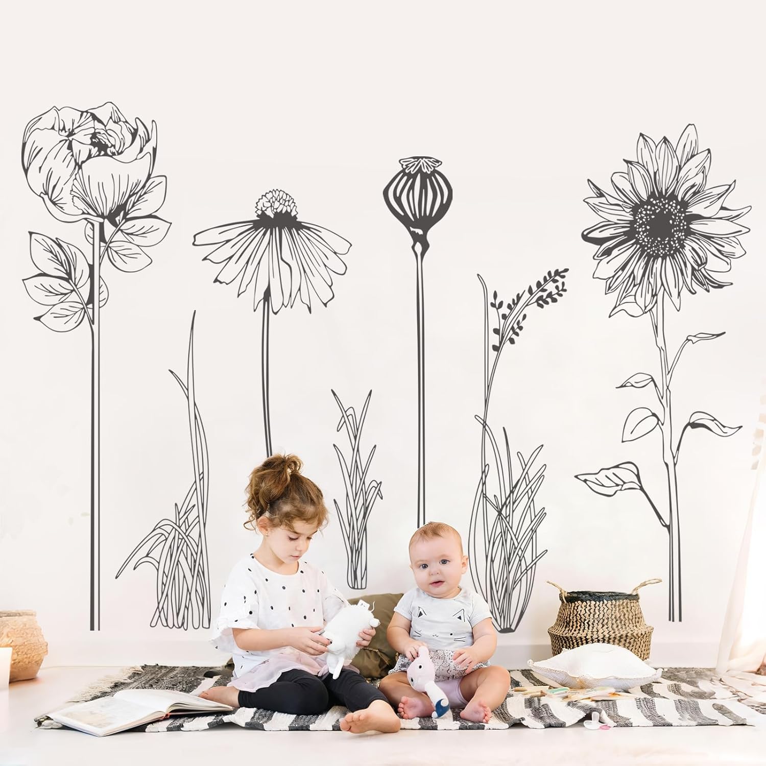 Thumbnail 1 de Supzone XXL Garden Flowers Wall Stickers: Black Sunflowers & Wildflowers for Modern Floral Accent