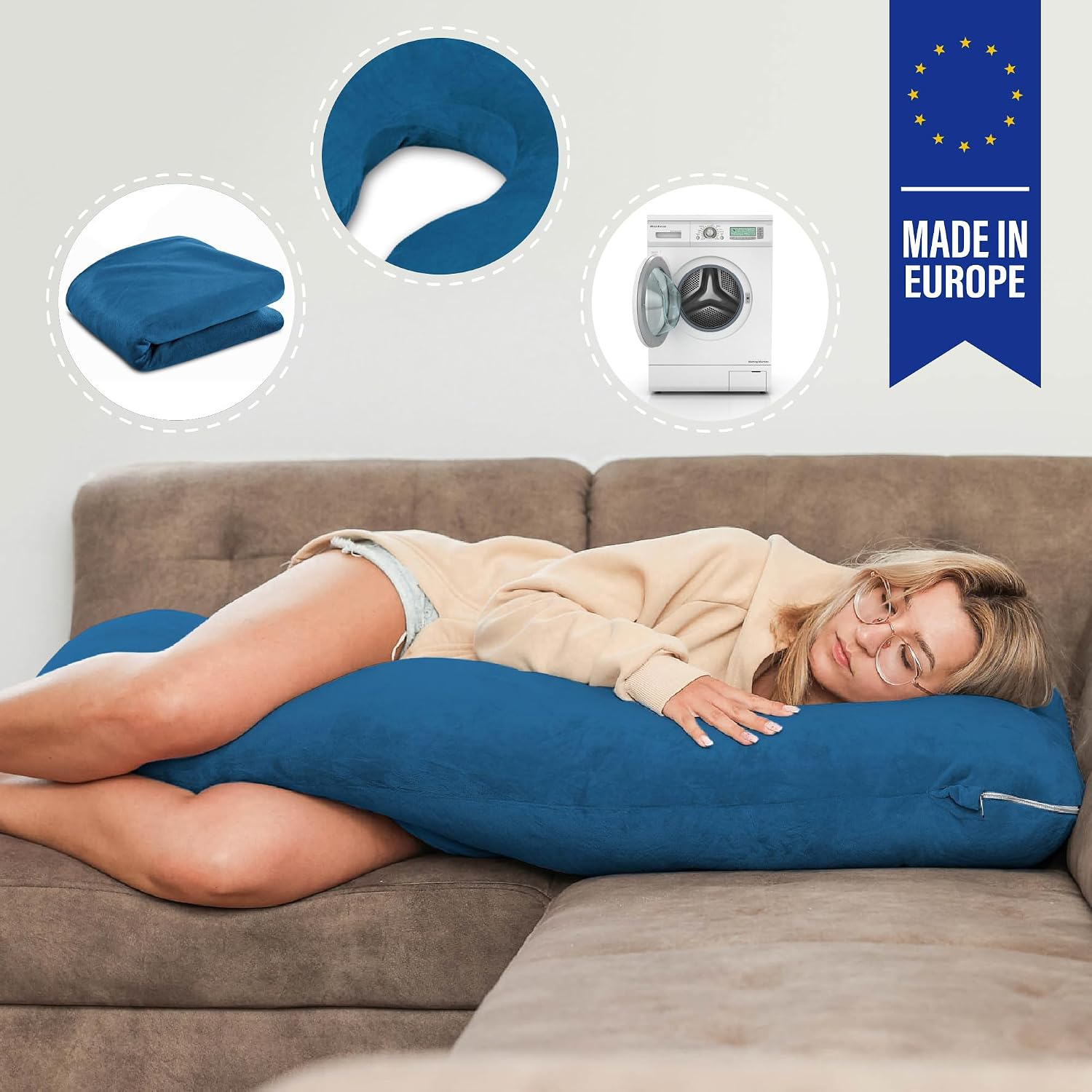 Detalle 1 de Totsy Baby voedingskussenhoes 135 cm, compact U-model in navyblauw