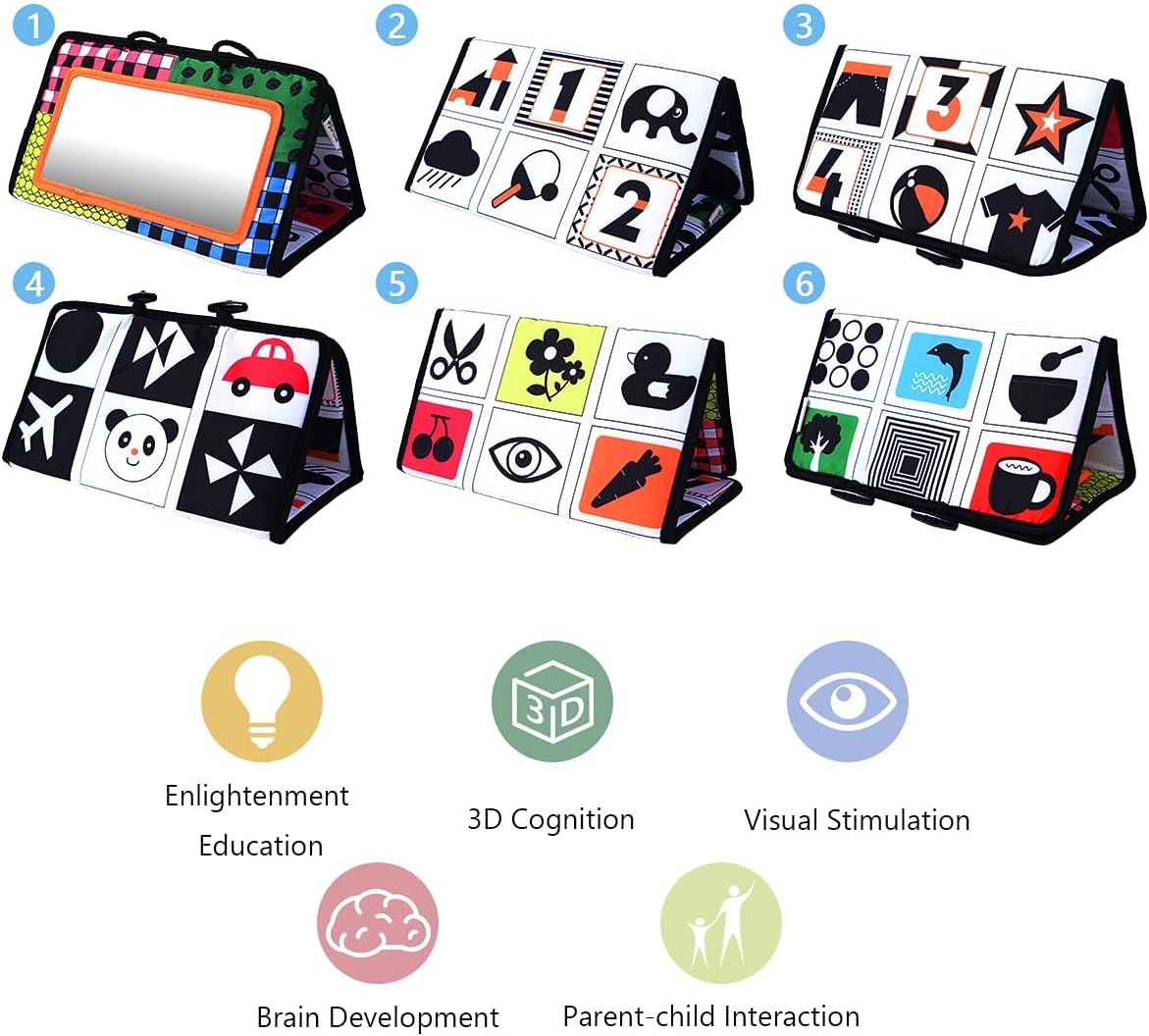 Thumbnail 5 de Vicloon Tummy Time Mirror (Black & White) – foldable sensory baby activity mirror for newborns