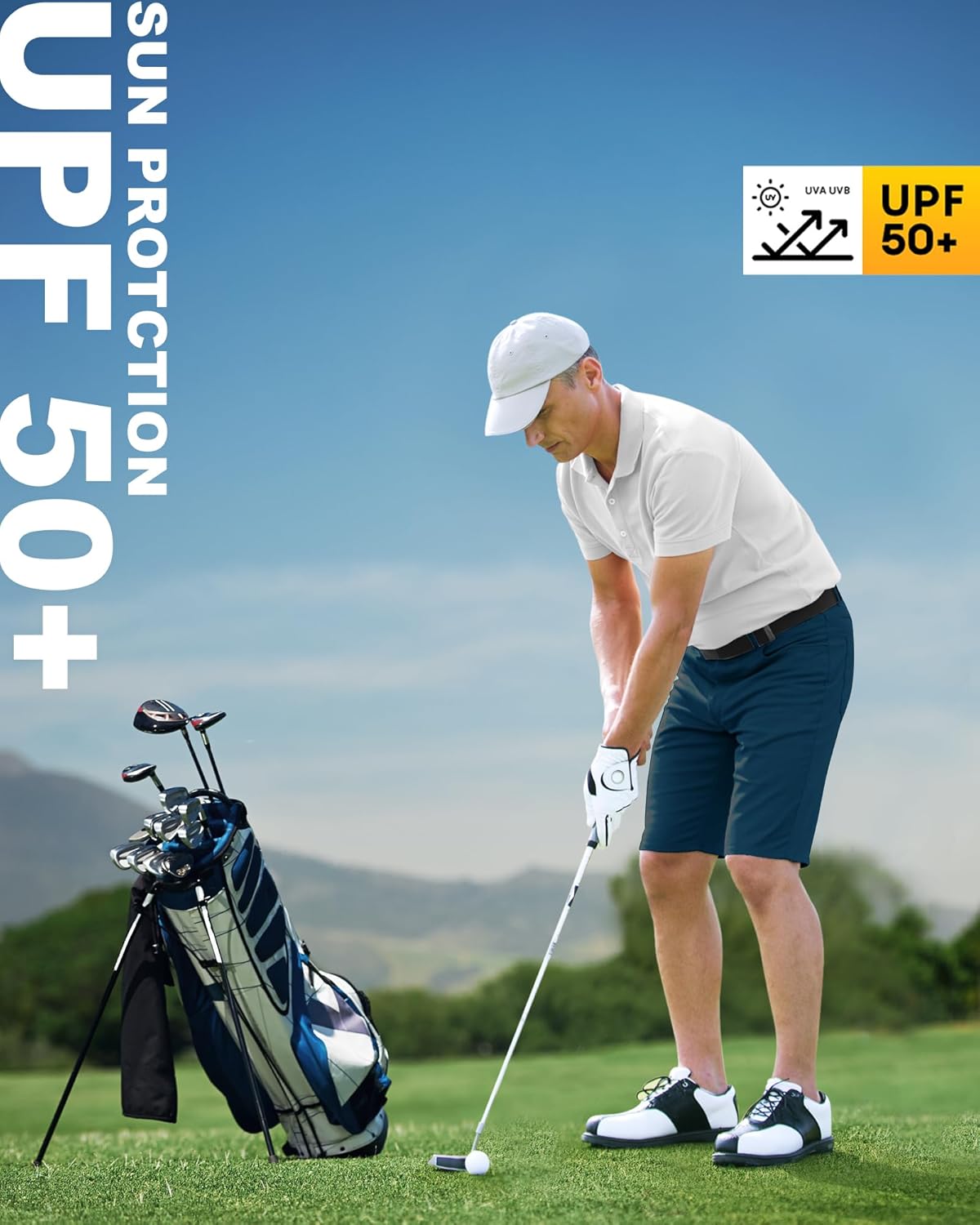 Detalle de 33,000ft Herren Golf Shorts Stretch – Kurze Bermuda Shorts mit 4-Wege-Stretch und UV-Schutz
