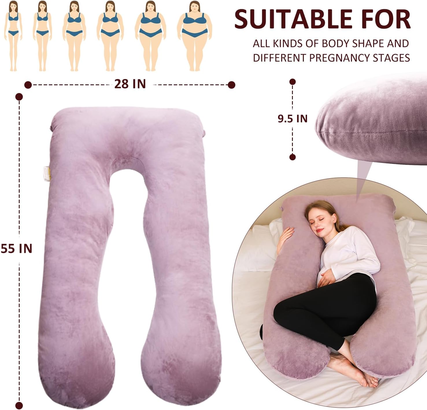 Thumbnail 6 de Chilling Home Coussin de grossesse et d’allaitement en forme de U en velours amovible, Violet