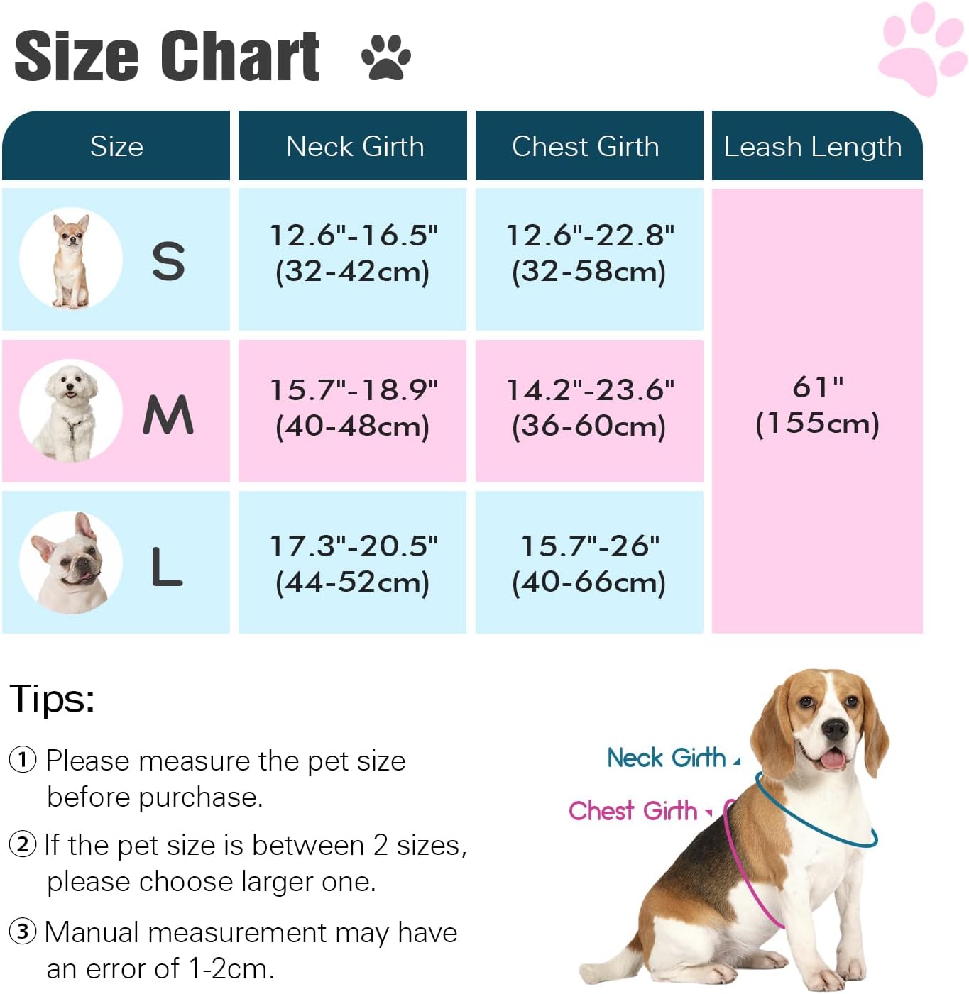 Detalle de Pawaboo Puppy Harness and Lead Set (Small) – No Pull No Choke X-Frame Vest Harness with Adjustable Straps, Pink Daisy