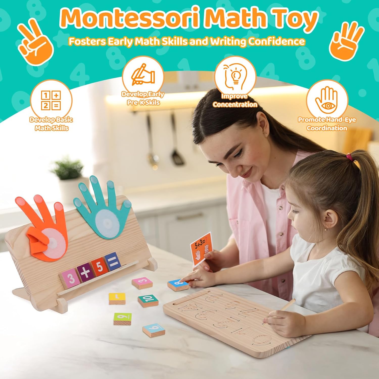 Detalle de Montessori Learning Toys Double‑Sided Number Tracing Board